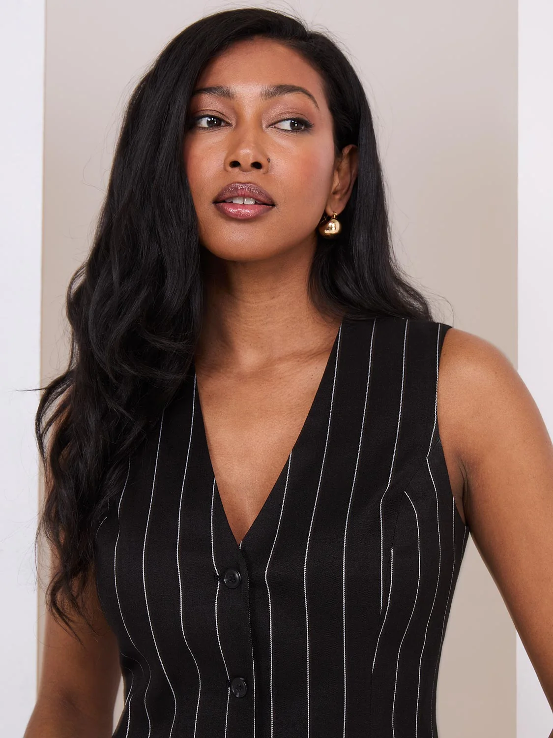 Pinstripe Button-Front Vest