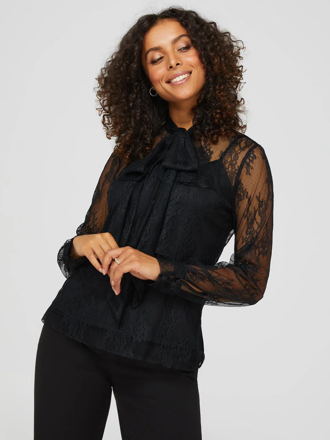 Floral Lace Bow Blouse With Cami