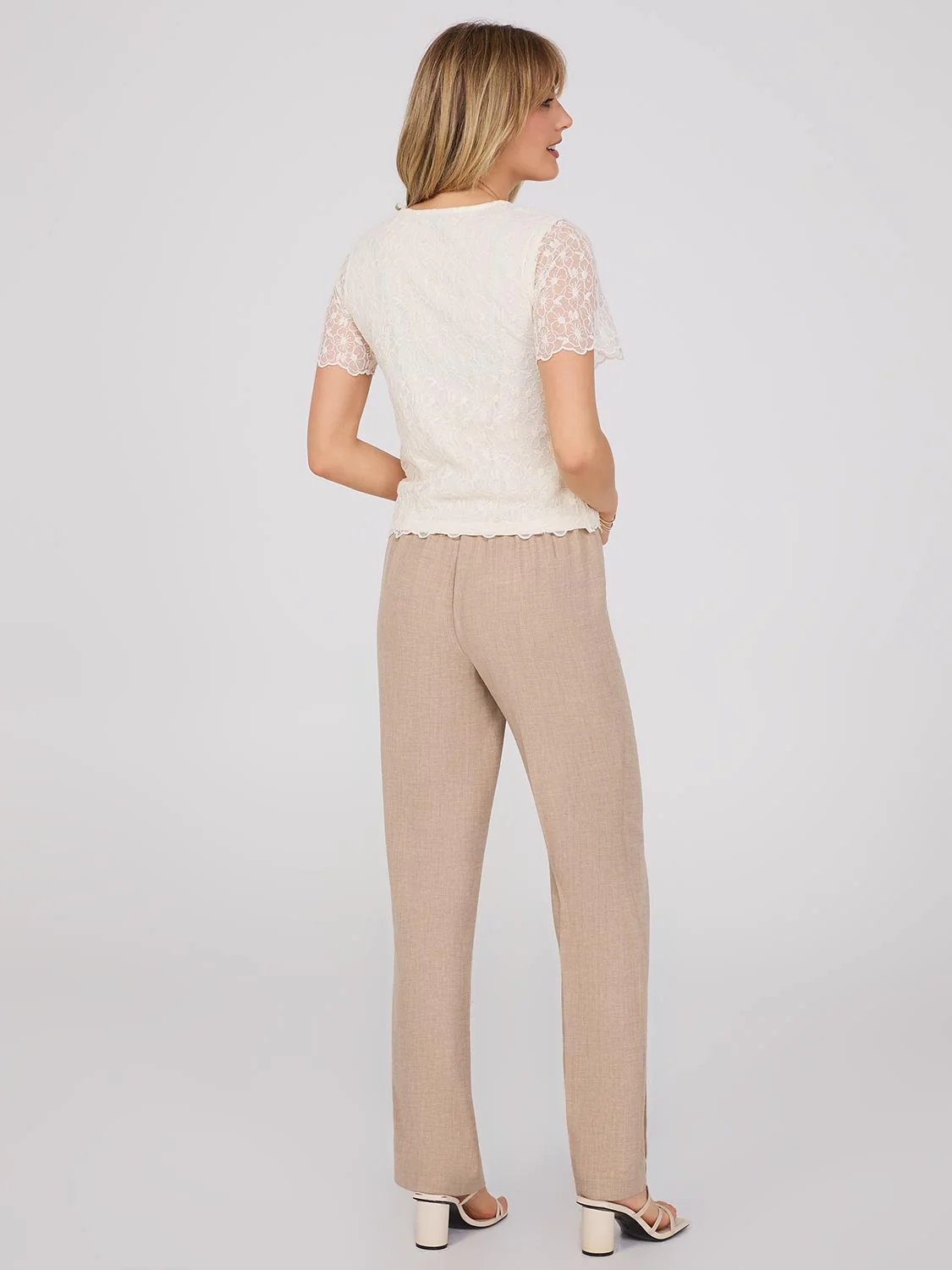 Floral Embroidered Mesh Top With Scallop Edges