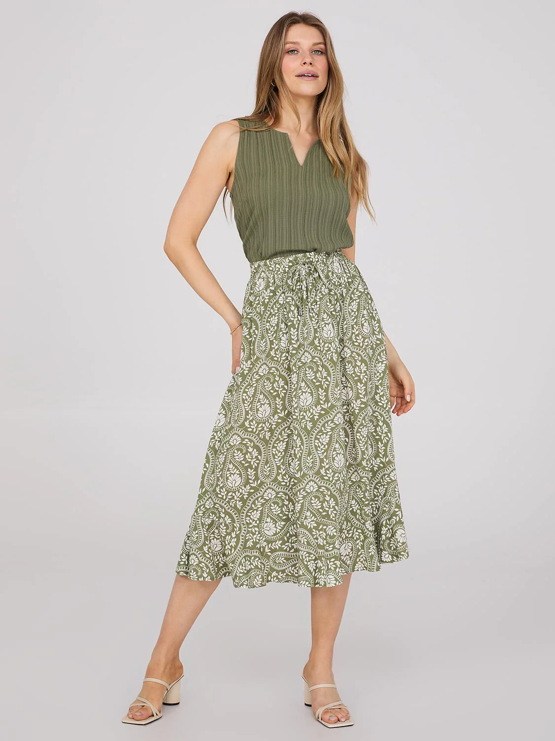 Sleeveless Textured Split Neck Top