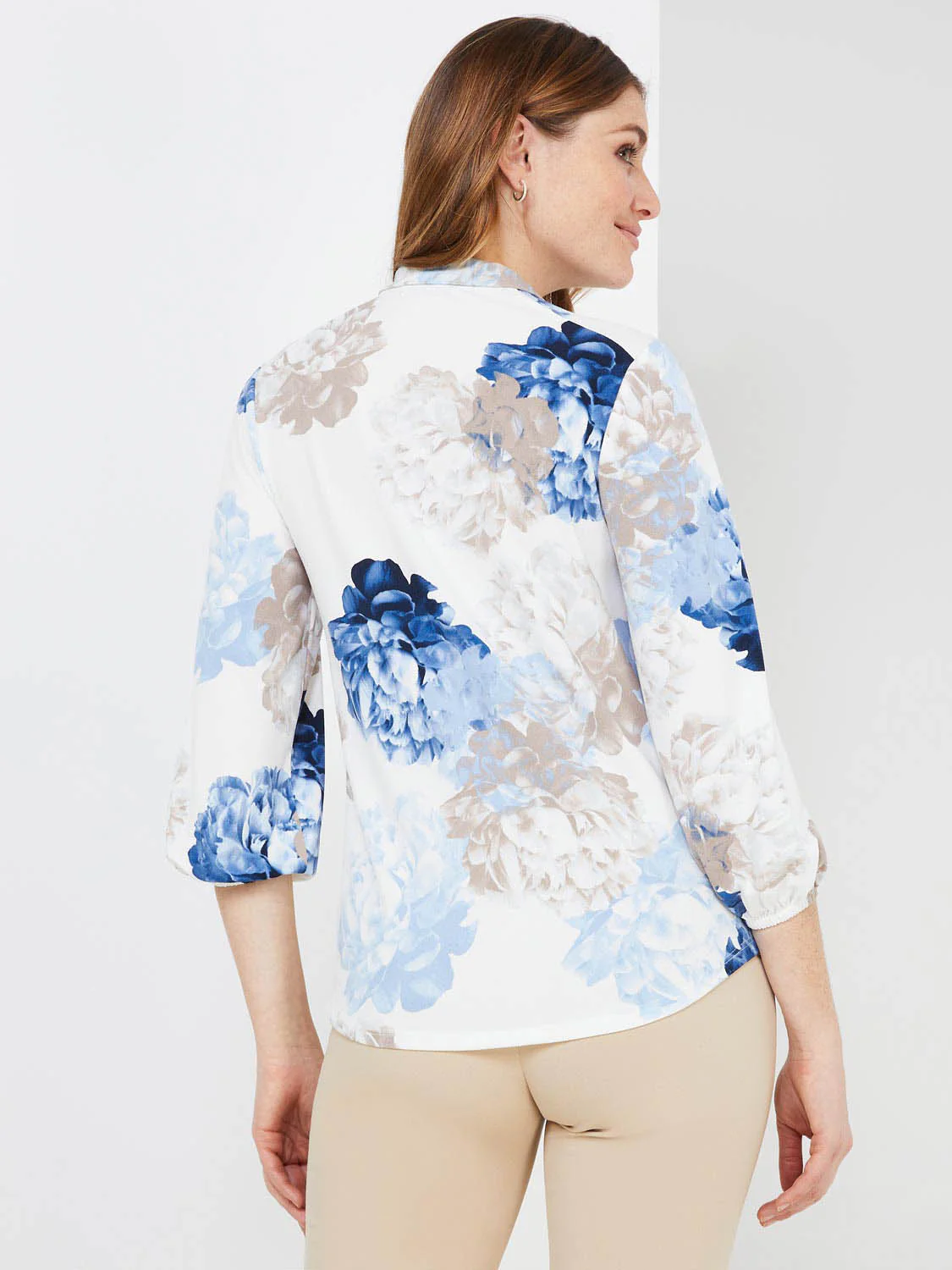 Floral Print 3/4 Sleeve Bow Top