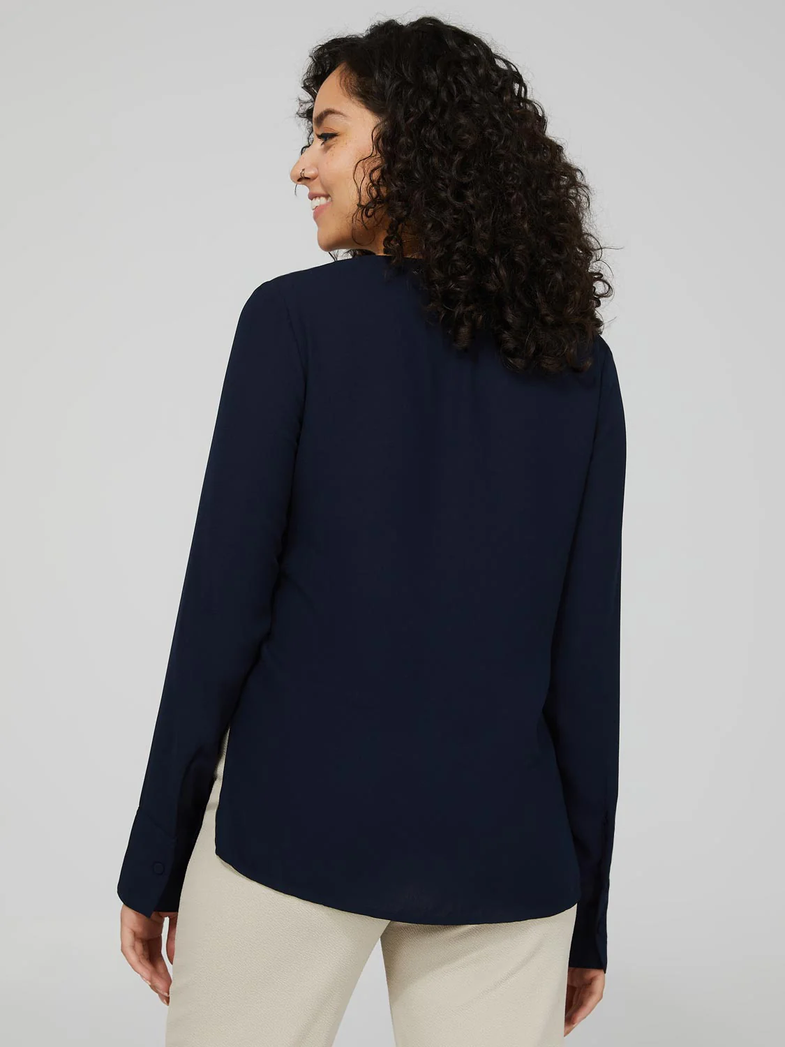 V-Neck Blouse With Cuffed Sleeves