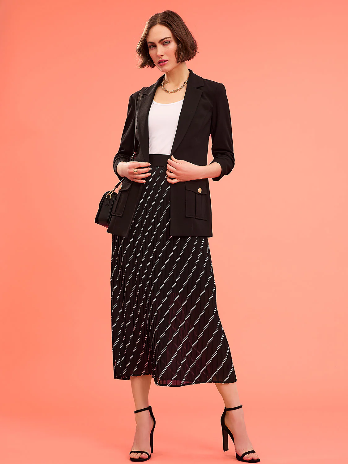 Striped Pleated Chiffon Skirt