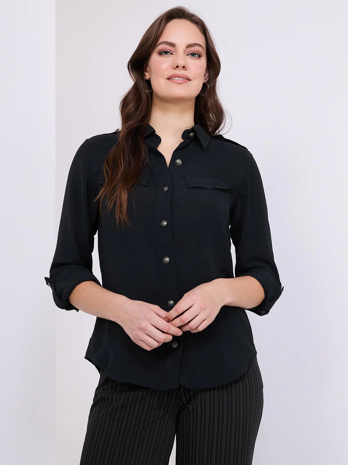 Utility Pocket Button-Front Blouse