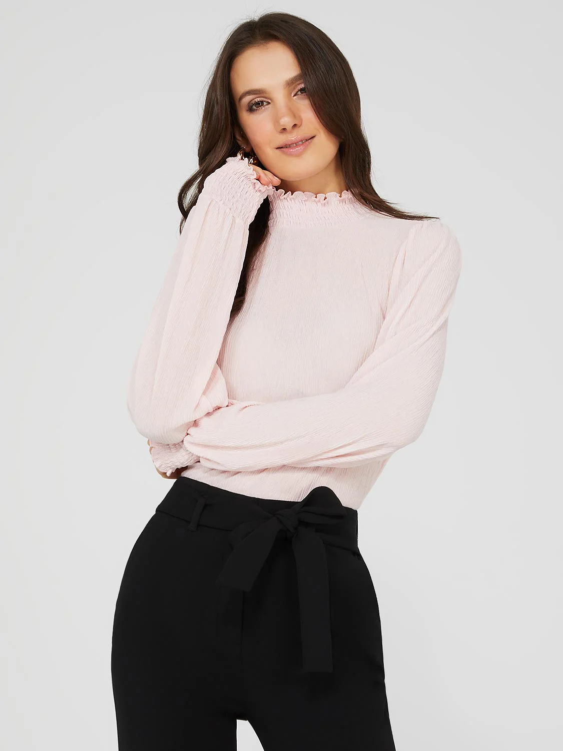 Textured Plisse Mock Neck Top