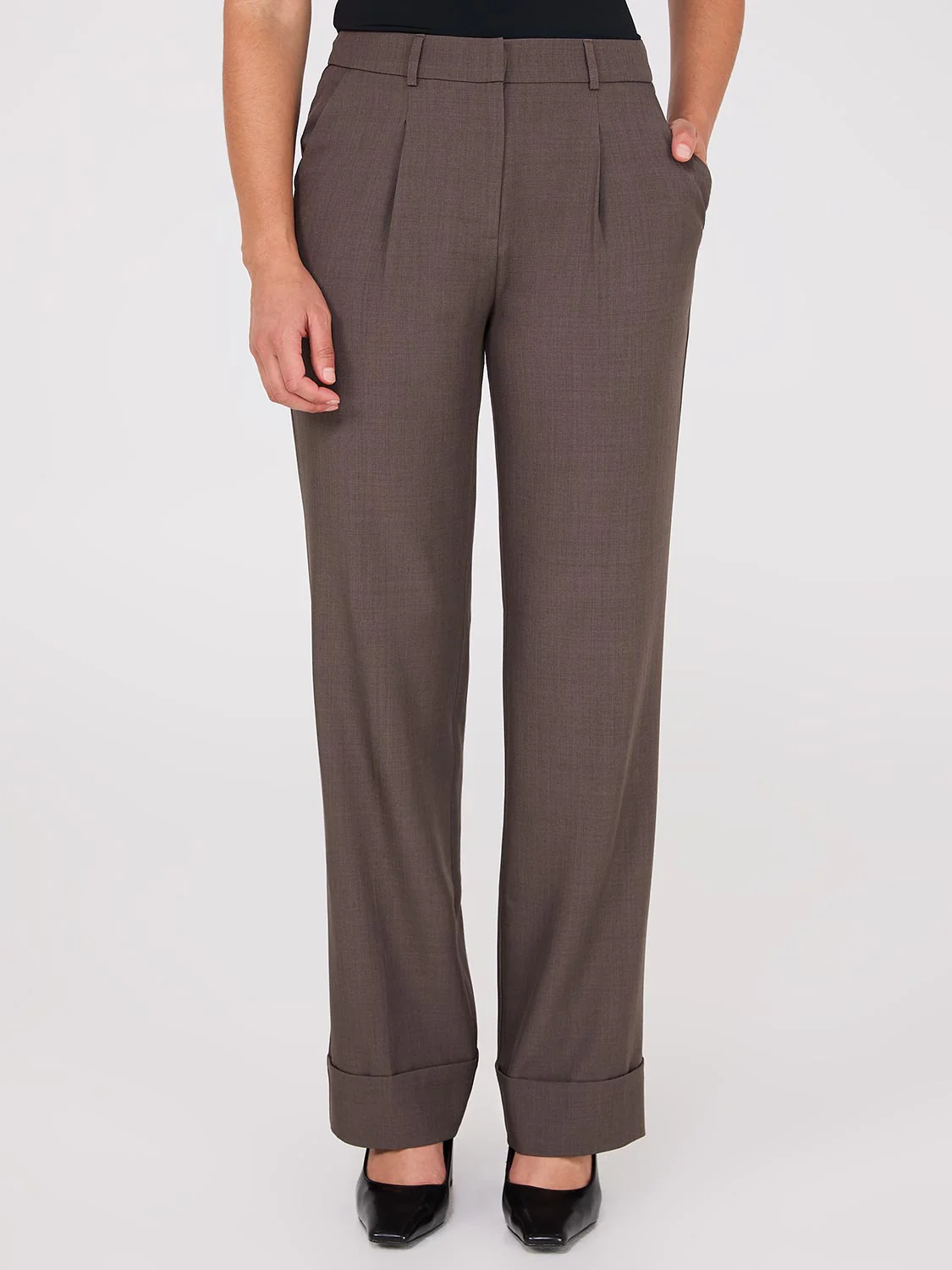 Pleated Wide-Leg Long Length Pants With Cuff