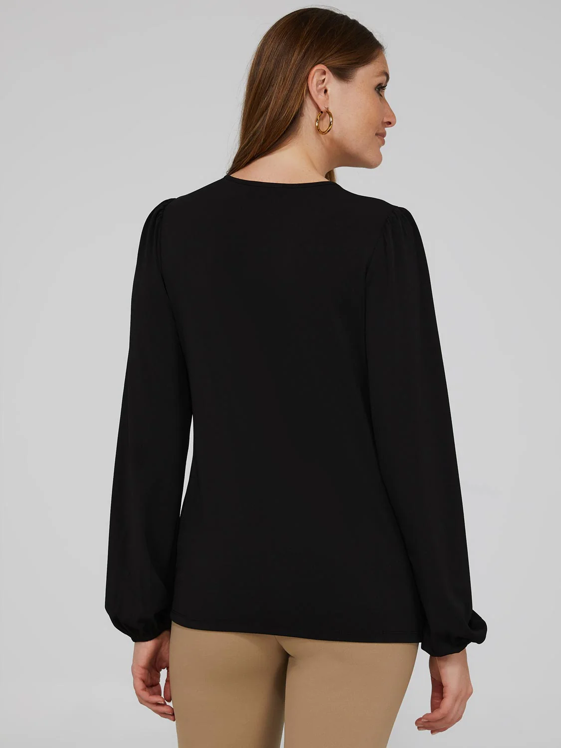 Textured Crepe Long Sleeve Top With Metal Chain Detail