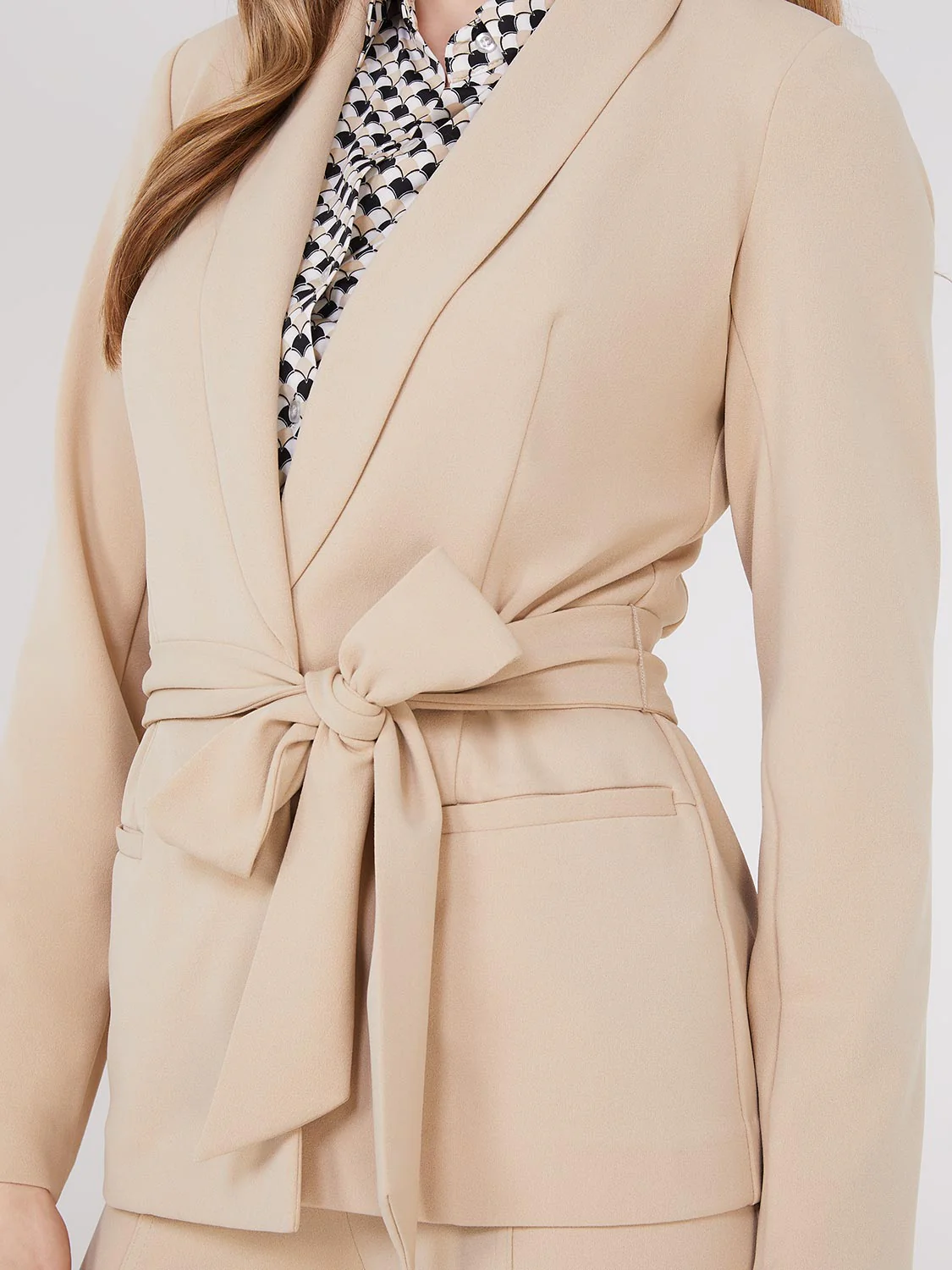 Sash Front Crepe Blazer