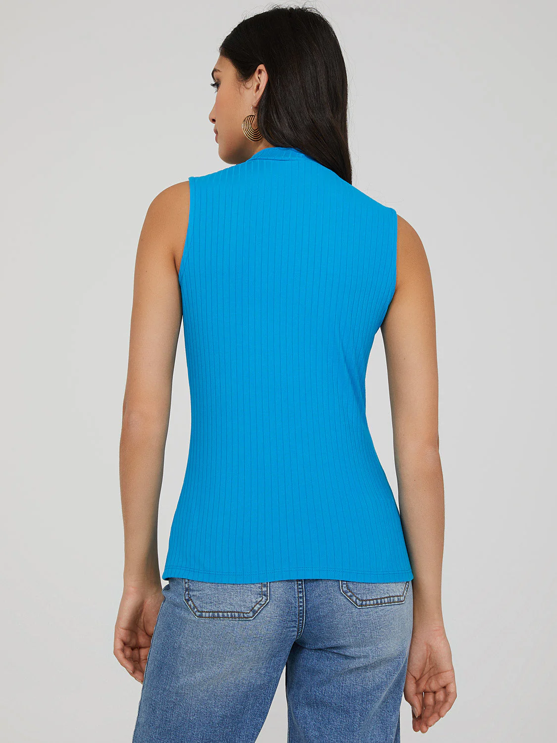 Sleeveless Ribbed Mock Neck Top