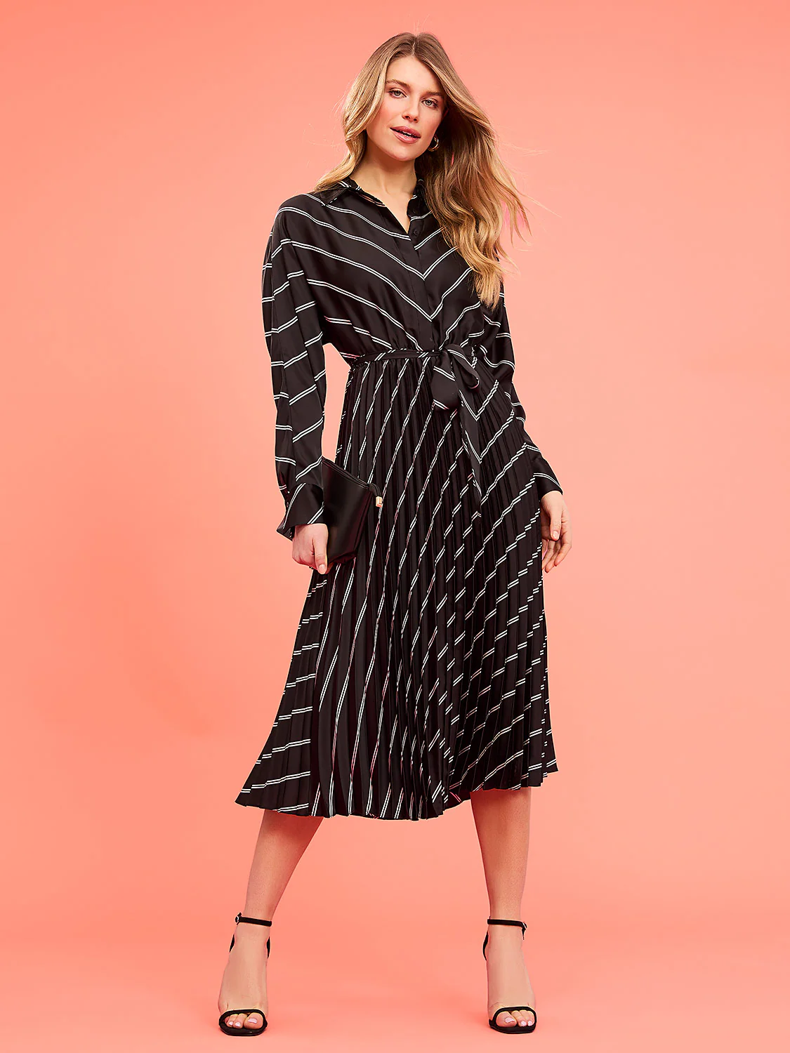 Striped Satin Button-Front Midi Dress