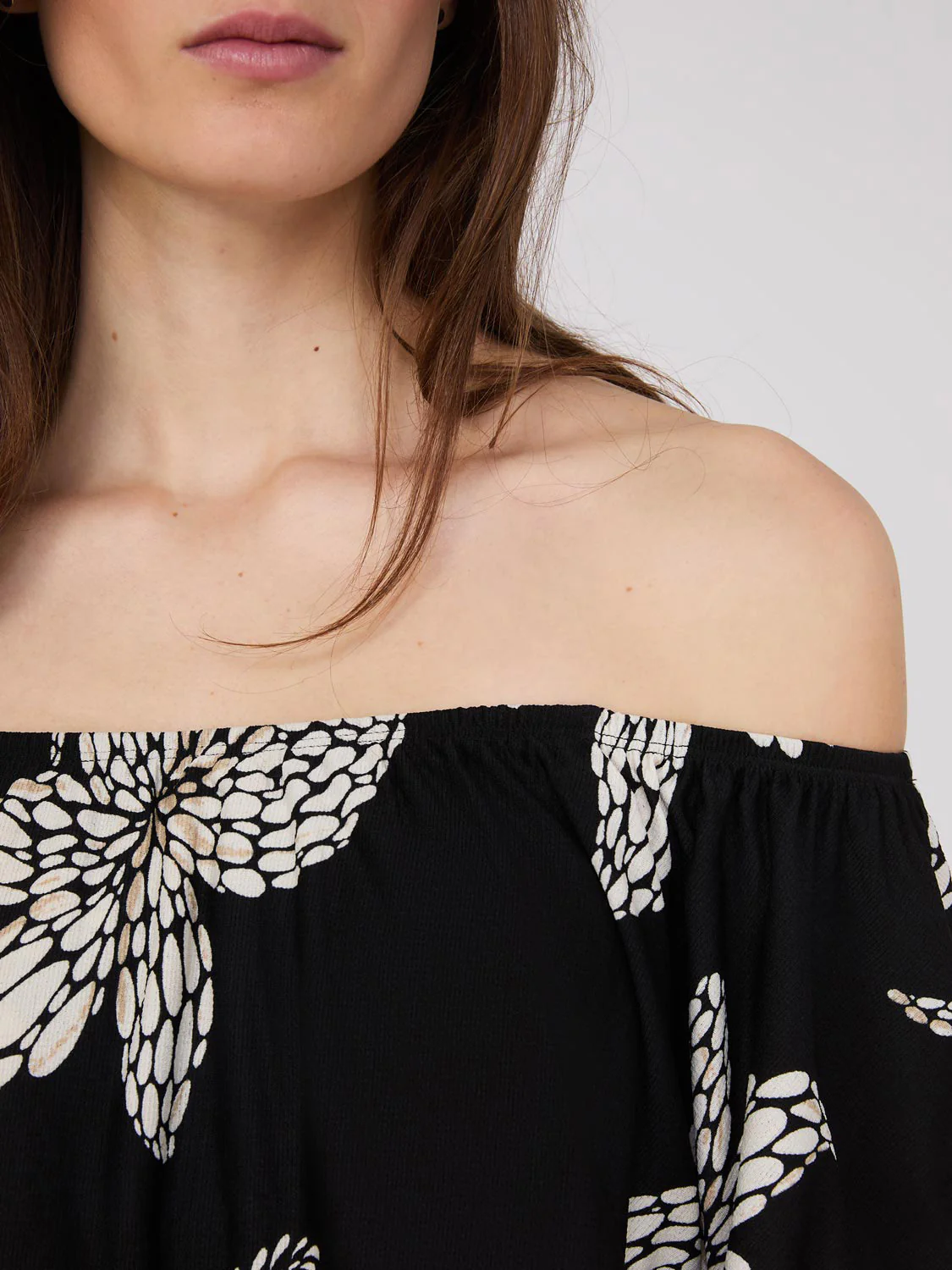 Floral Print Off-The-Shoulder Textured Top