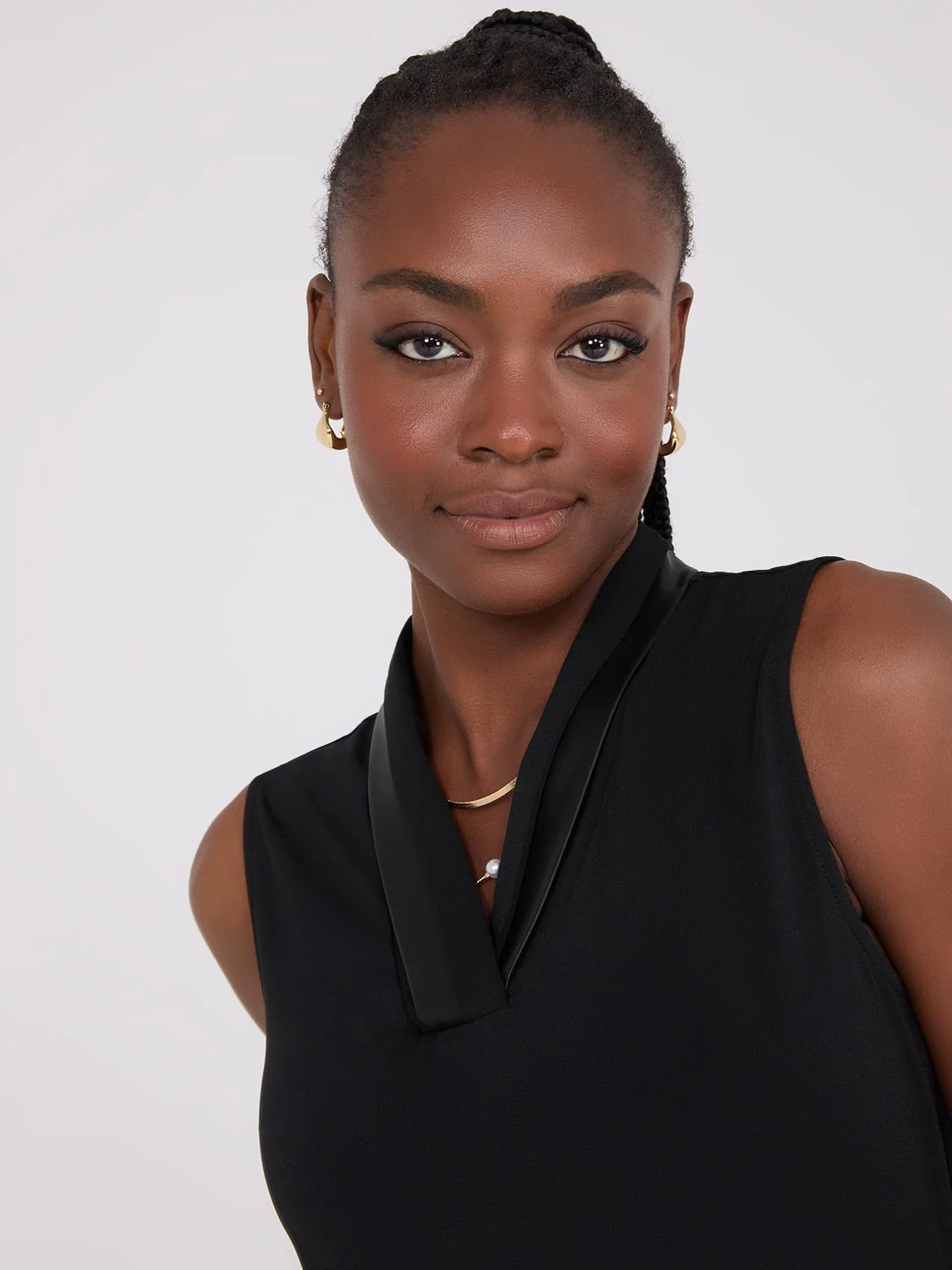 Sleeveless Pleated Faux Leather V-Neck Top