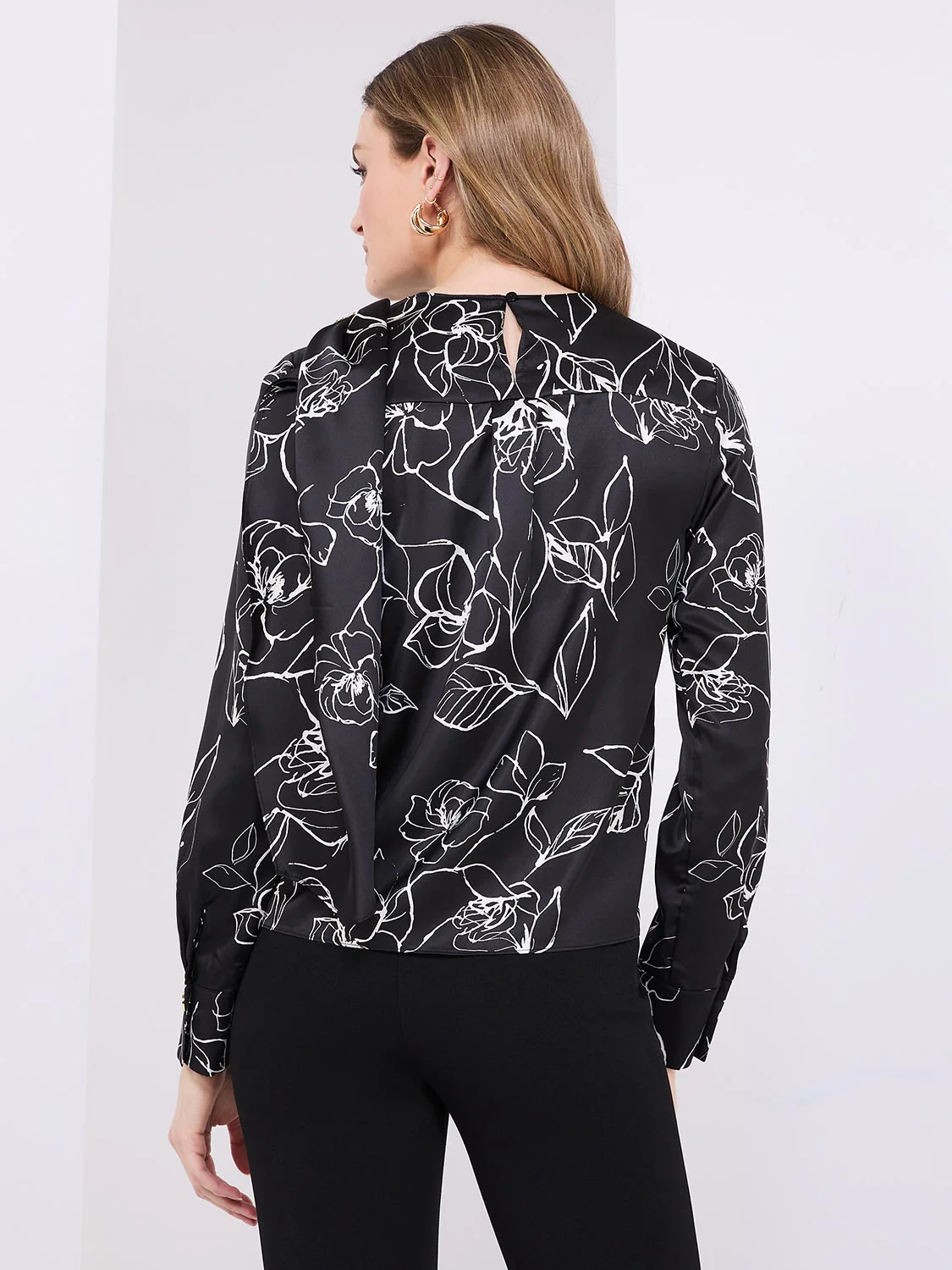 Printed Satin Shawl Top With Gold Chain Detail