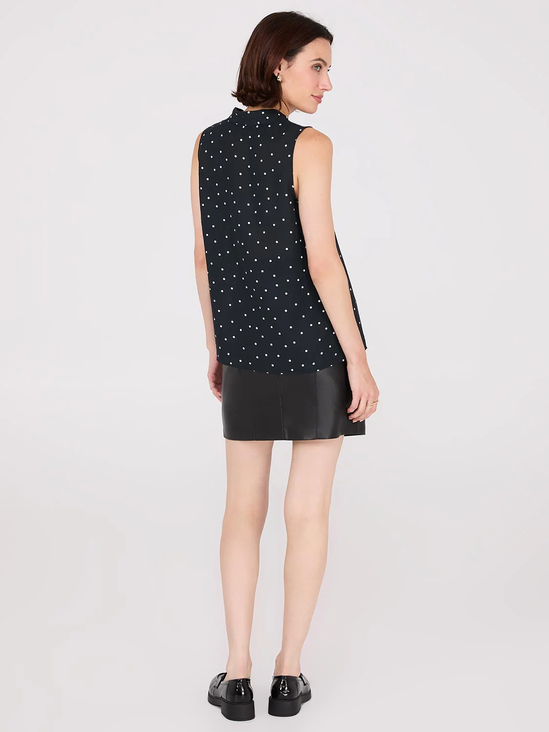 Sleeveless Dot Print V-Neck Blouse