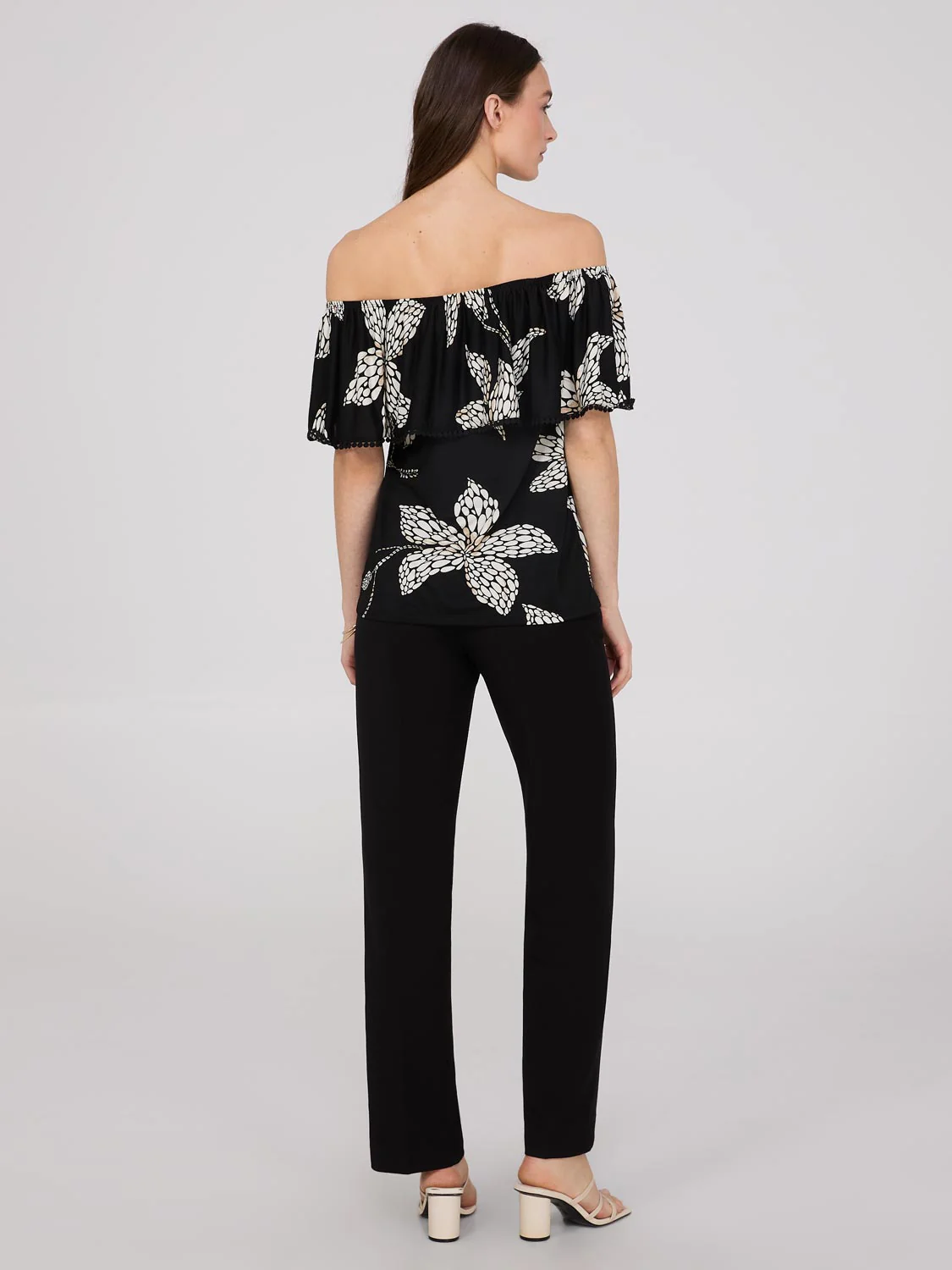 Floral Print Off-The-Shoulder Textured Top