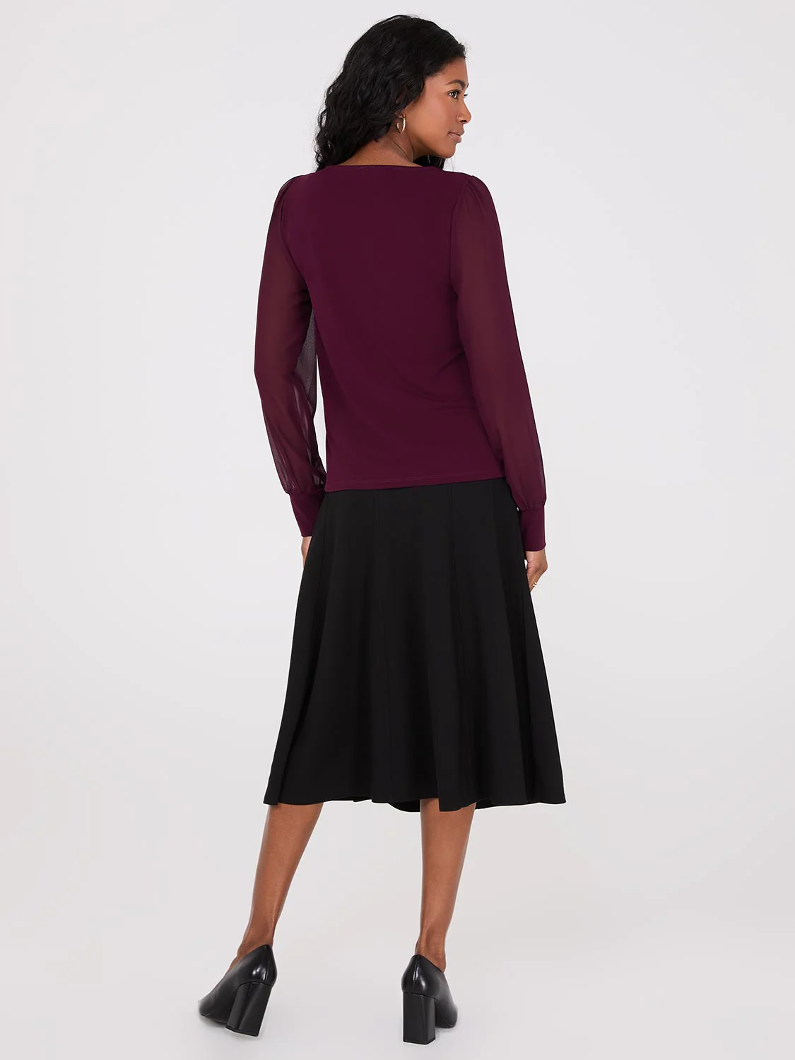 Long Chiffon Sleeve Boat Neck Top