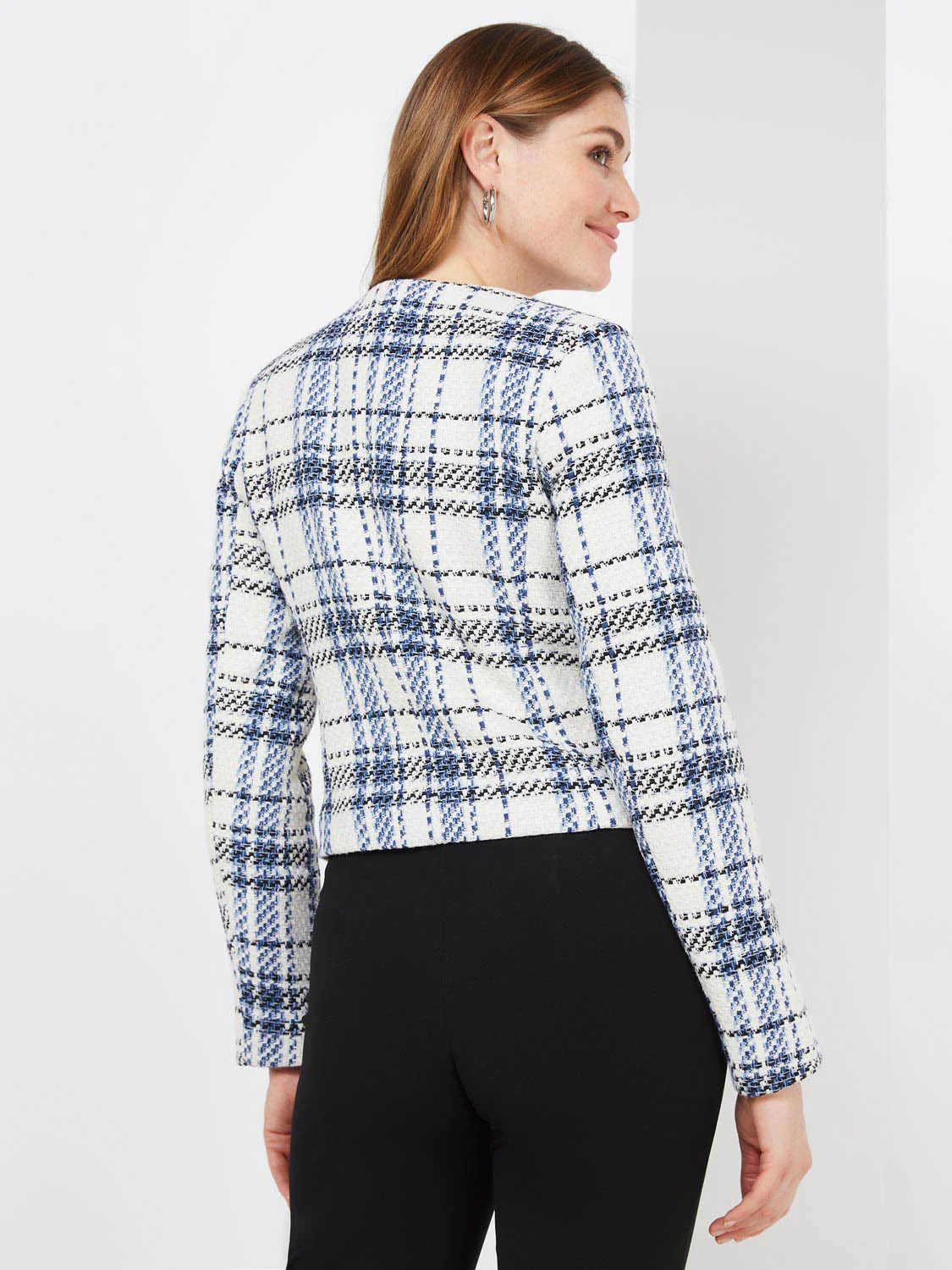 Plaid Boucle Waisted Blazer