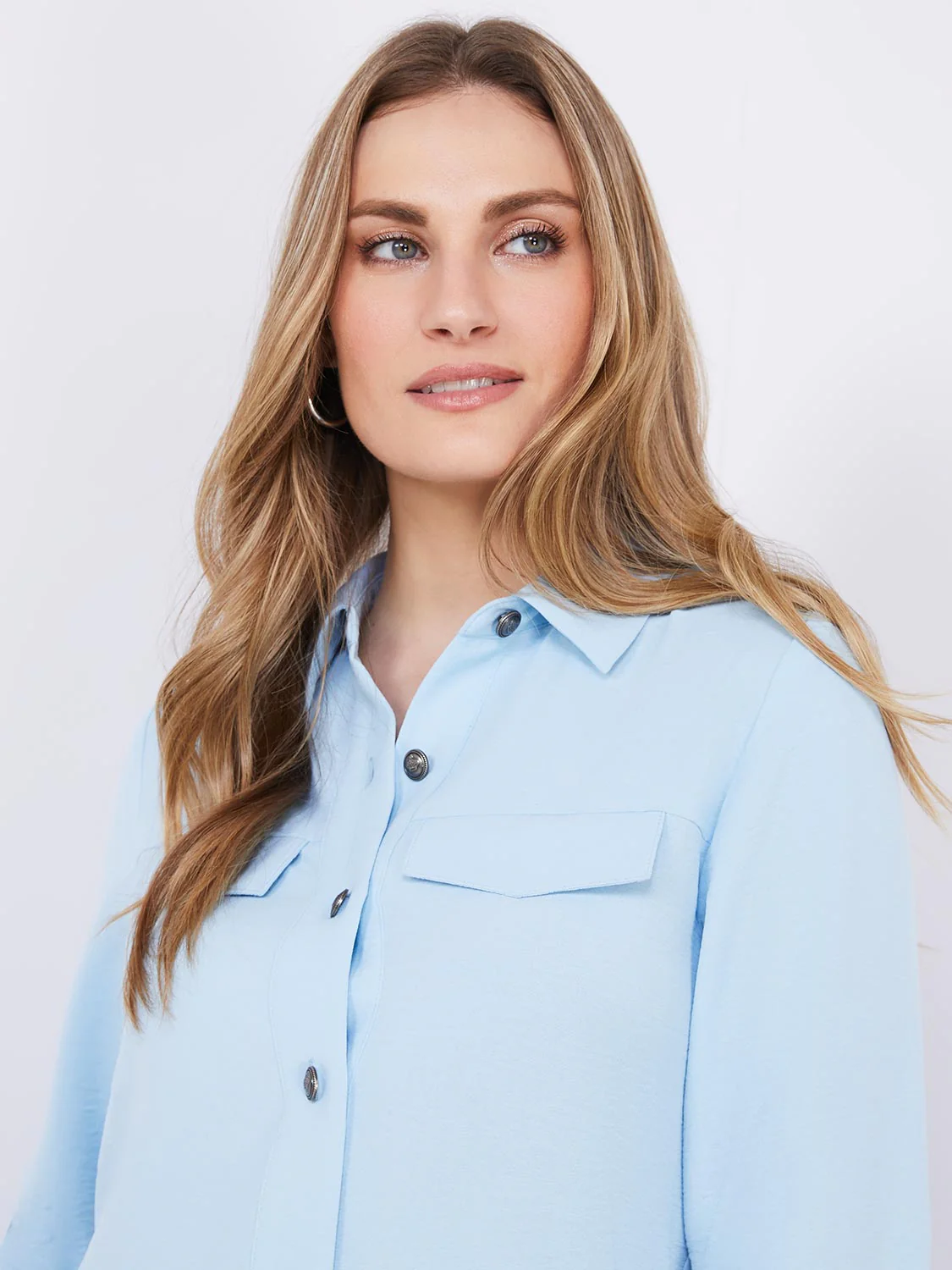 Utility Pocket Button-Front Blouse