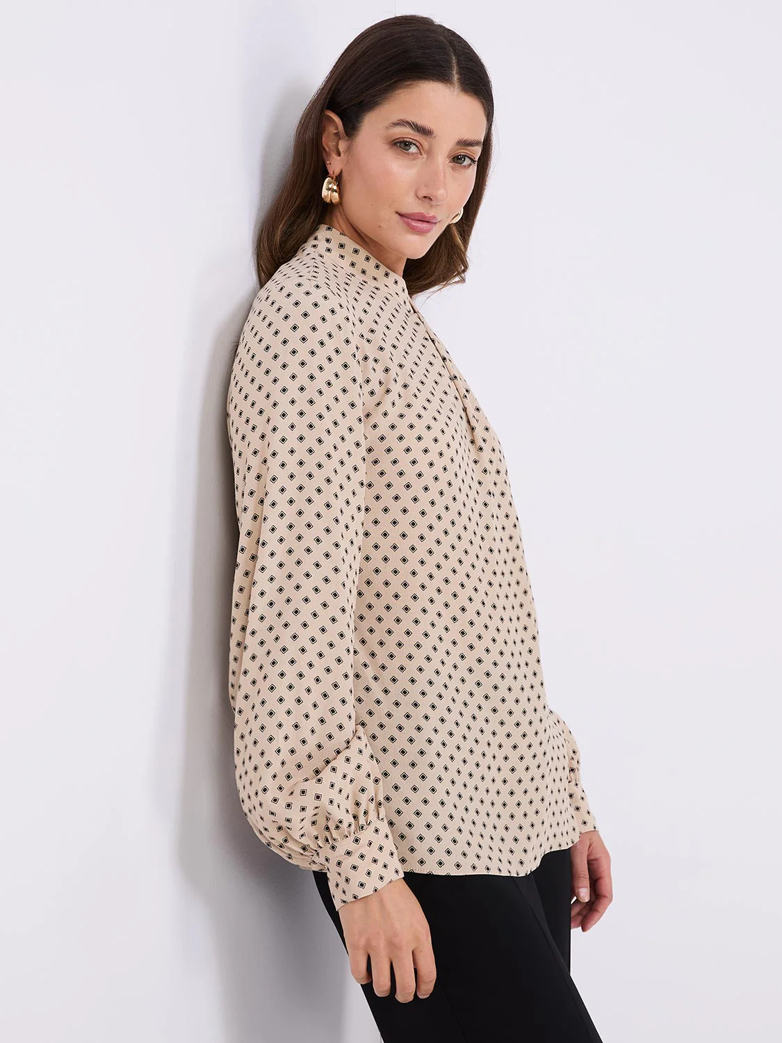 Print Asymmetrical Mock Neck Top