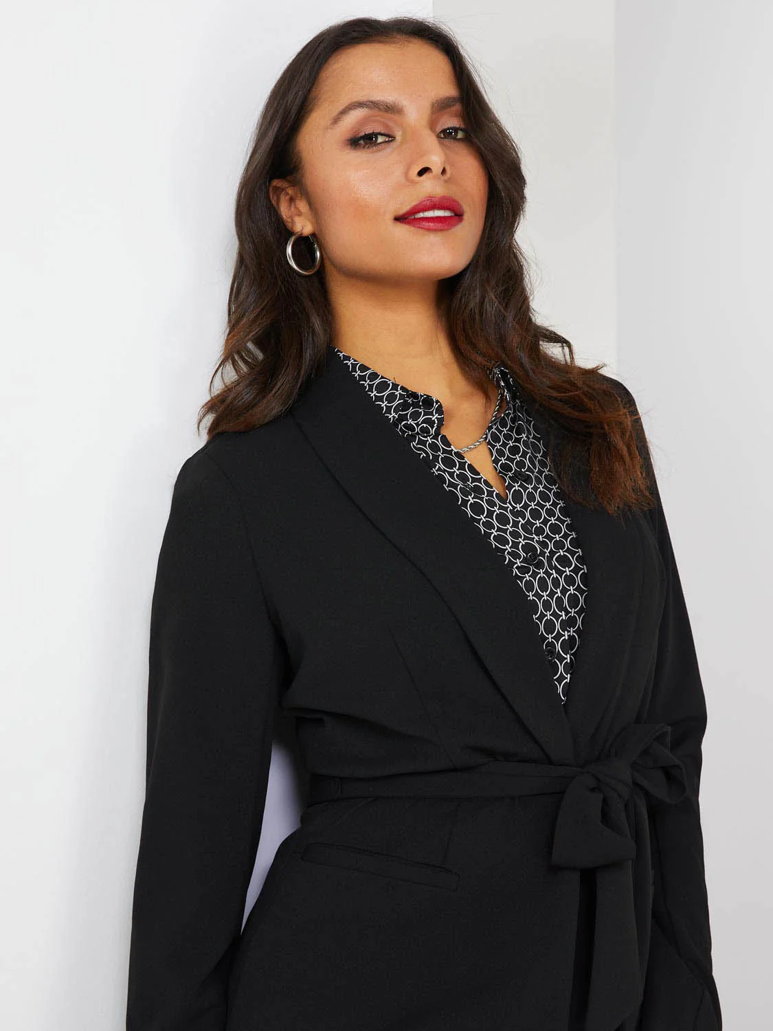 Sash Front Crepe Blazer
