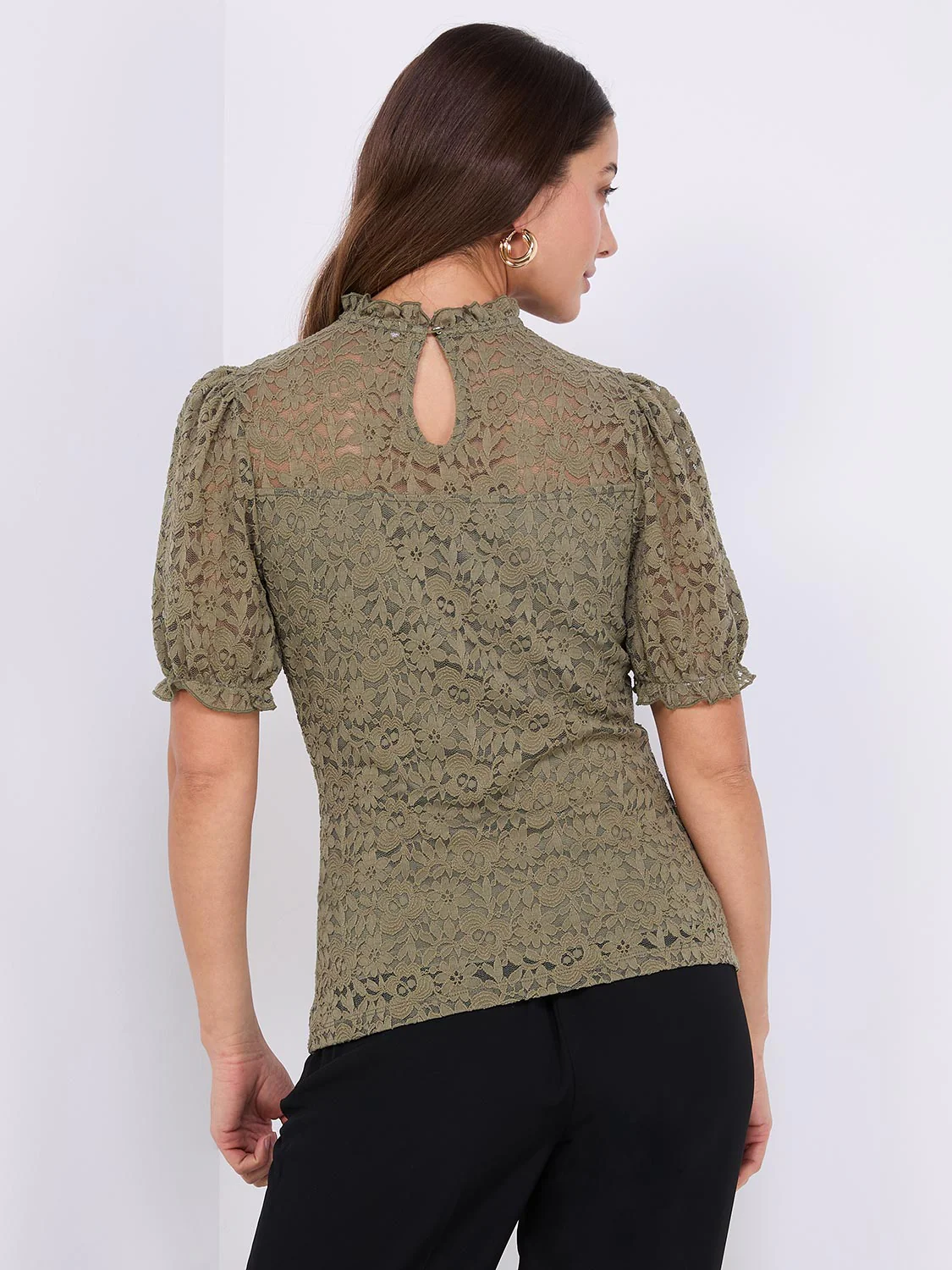 Floral Lace Mock Neck Short Sleeve Top
