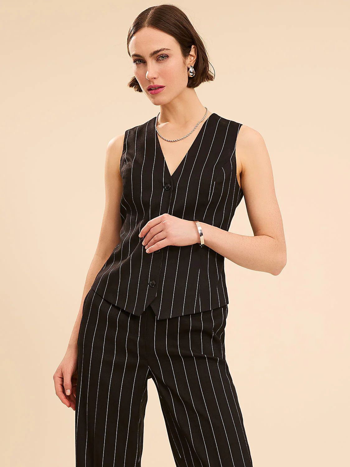 Pinstripe Button-Front Vest