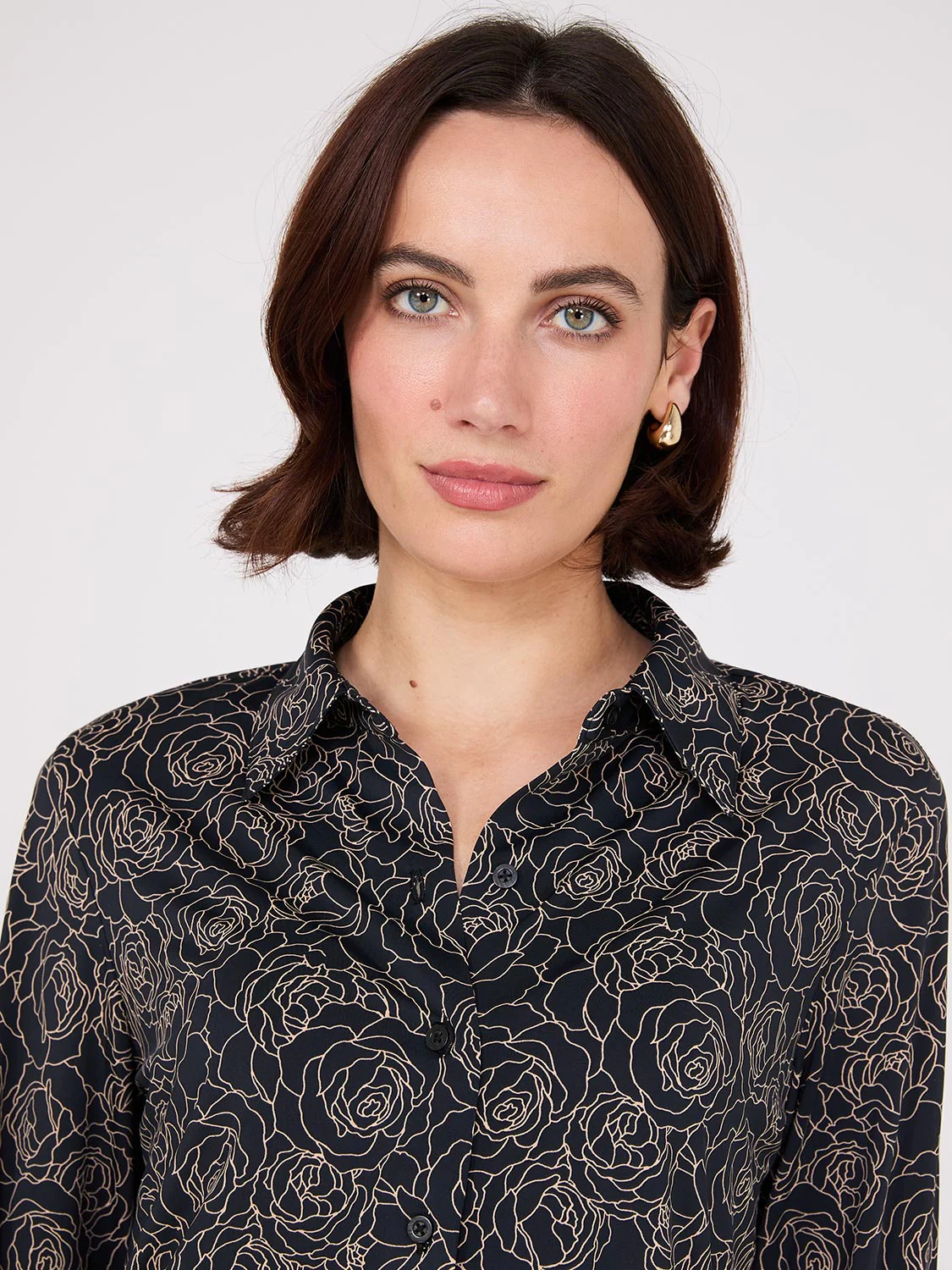 Floral Print Button-Front Classic Blouse