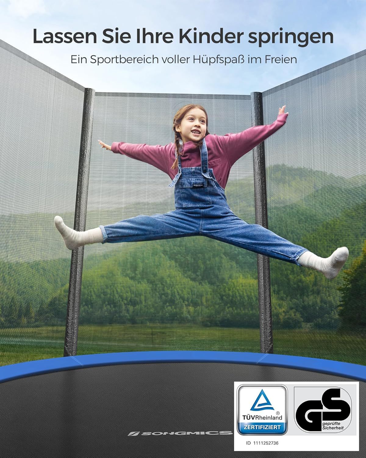 SONGMICS Outdoor Trampoline Ø 183cm. Round Garden Trampoline with Safety Net. Ladder and Padded Poles collection | LIDL