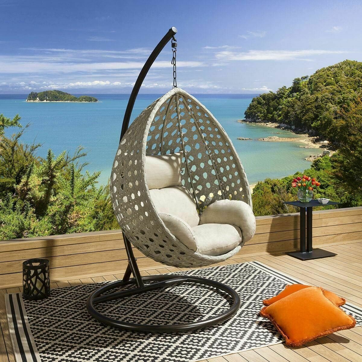Luxury Extra Large Outdoor Hanging Pod Chairs Grey Rope Table collection | LIDL
