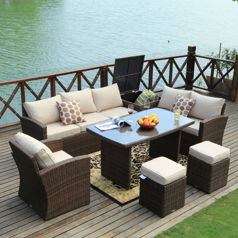 Wicker 8 - Person Garden Lounge Set with Cushions collection | LIDL