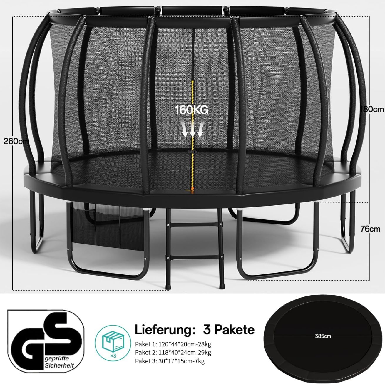 Flamaker Outdoor Children's Trampoline. Garden Trampoline Ø 427cm with Net. Ground Anchor. Sturdy Frame Construction. Weatherproof and Rustproof. Outdoor Trampoline for Children & Adults. Load Capacity 160kg collection | LIDL