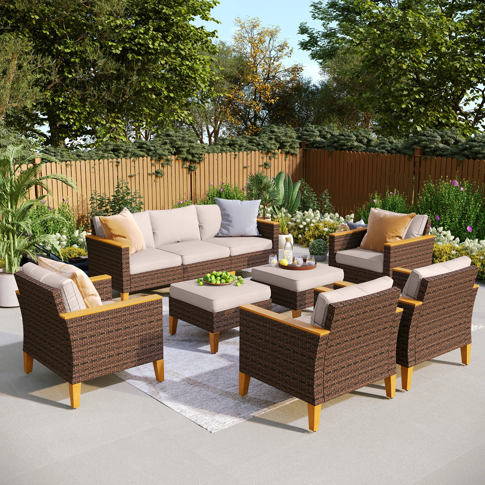 Wicker 9 - Person Garden Lounge Set with Cushions collection | LIDL