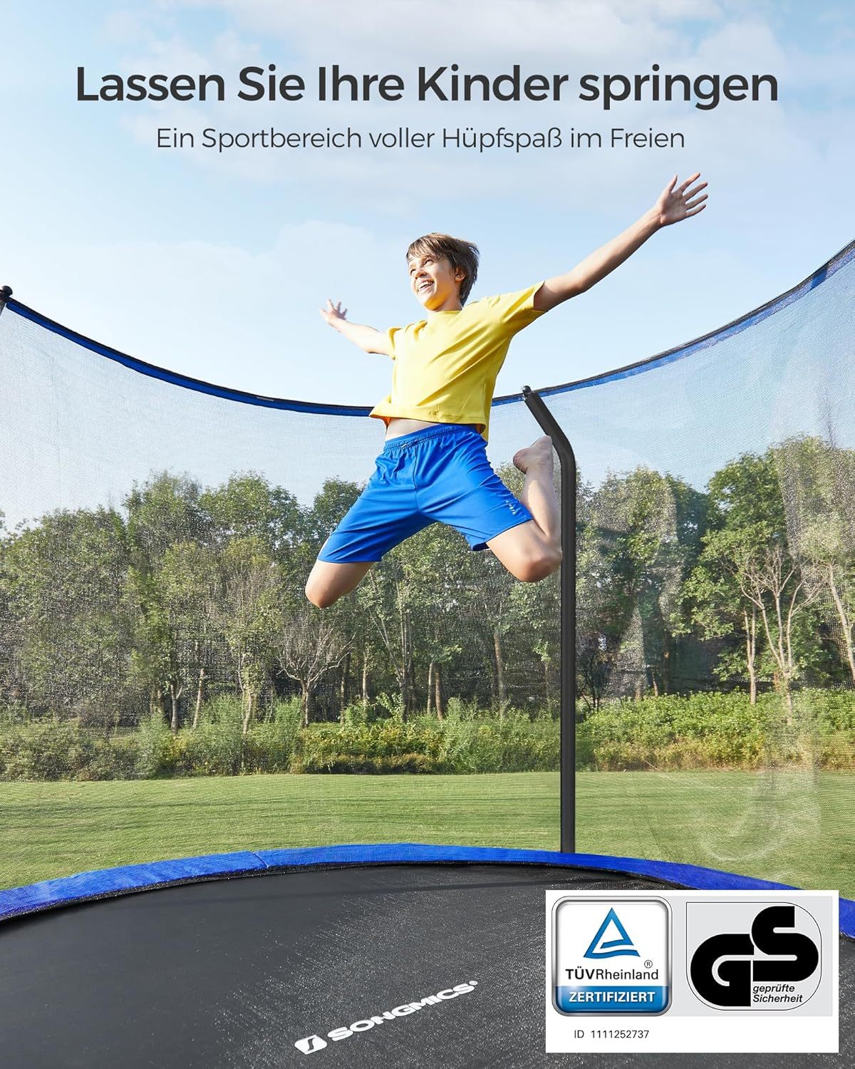SONGMICS Outdoor Trampoline Ø 244 cm. Round Garden Trampoline with Safety Net and Ladder. Edge Cover. Padded Frame. for Children collection | LIDL