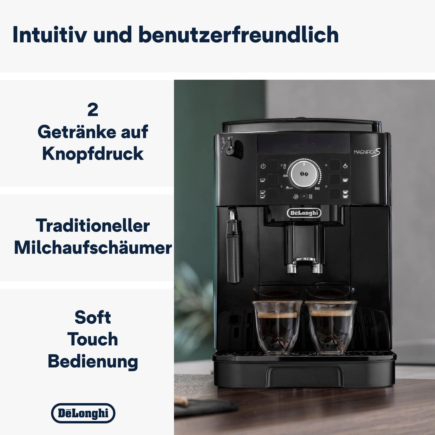 De'Longhi Magnifica S ECAM11.112.B Fully Automatic Coffee Machine with Milk Frothing Nozzle for Cappuccino with Espresso Direct Selection Buttons and Rotary Control 2 Cup Function Black collection | LIDL