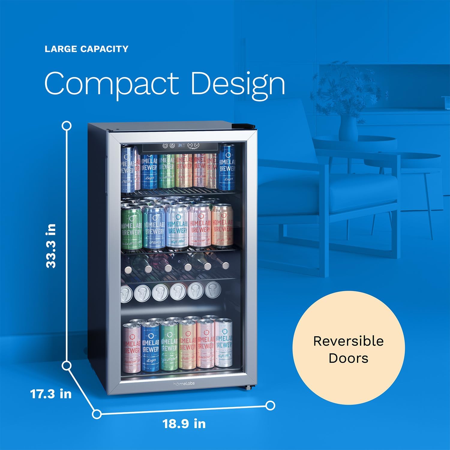 hOmeLabs Beverage Refrigerator and Cooler - Mini Fridge with Glass Door for Soda Beer or Wine - 120 Cans Capacity - Small Drink Dispenser Machine for Office or Bar with Adjustable Removable Shelves collection | LIDL