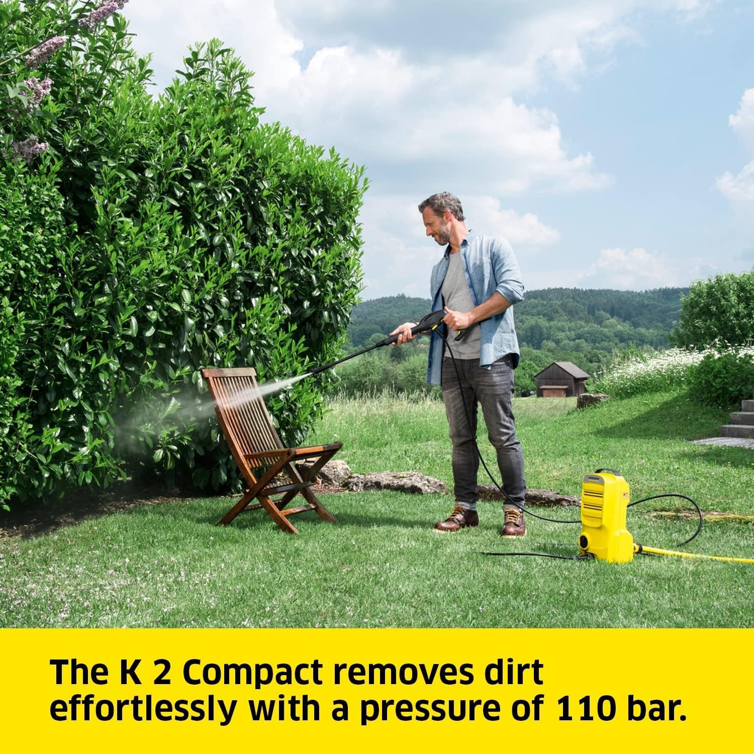 Kärcher Pressure Washer K 2 Compact Car & Home. pressure: 110 bar. flow rate: 360l/h. area: 20m²/h. water filter. weight: 3.74kg. high-pressure hose & gun. dirt blaster. spray lance. Home & Car kit collection | LIDL