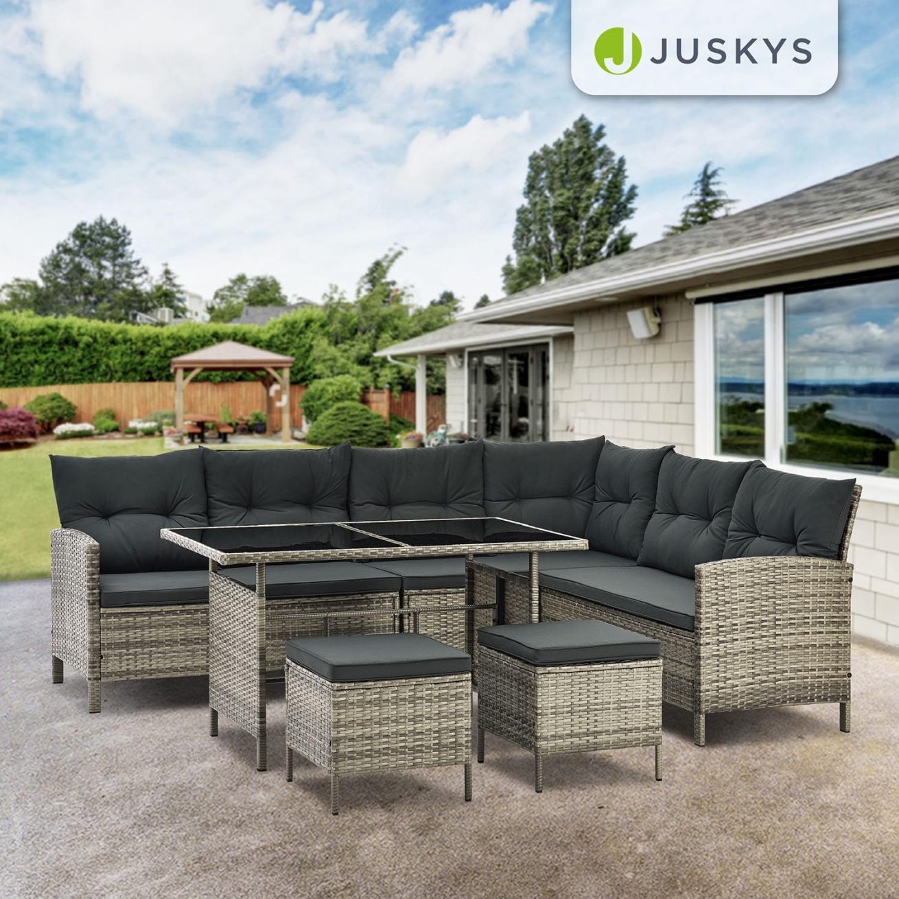 Juskys Polyrattan Lounge Manacor mit Ecksofa collection | LIDL