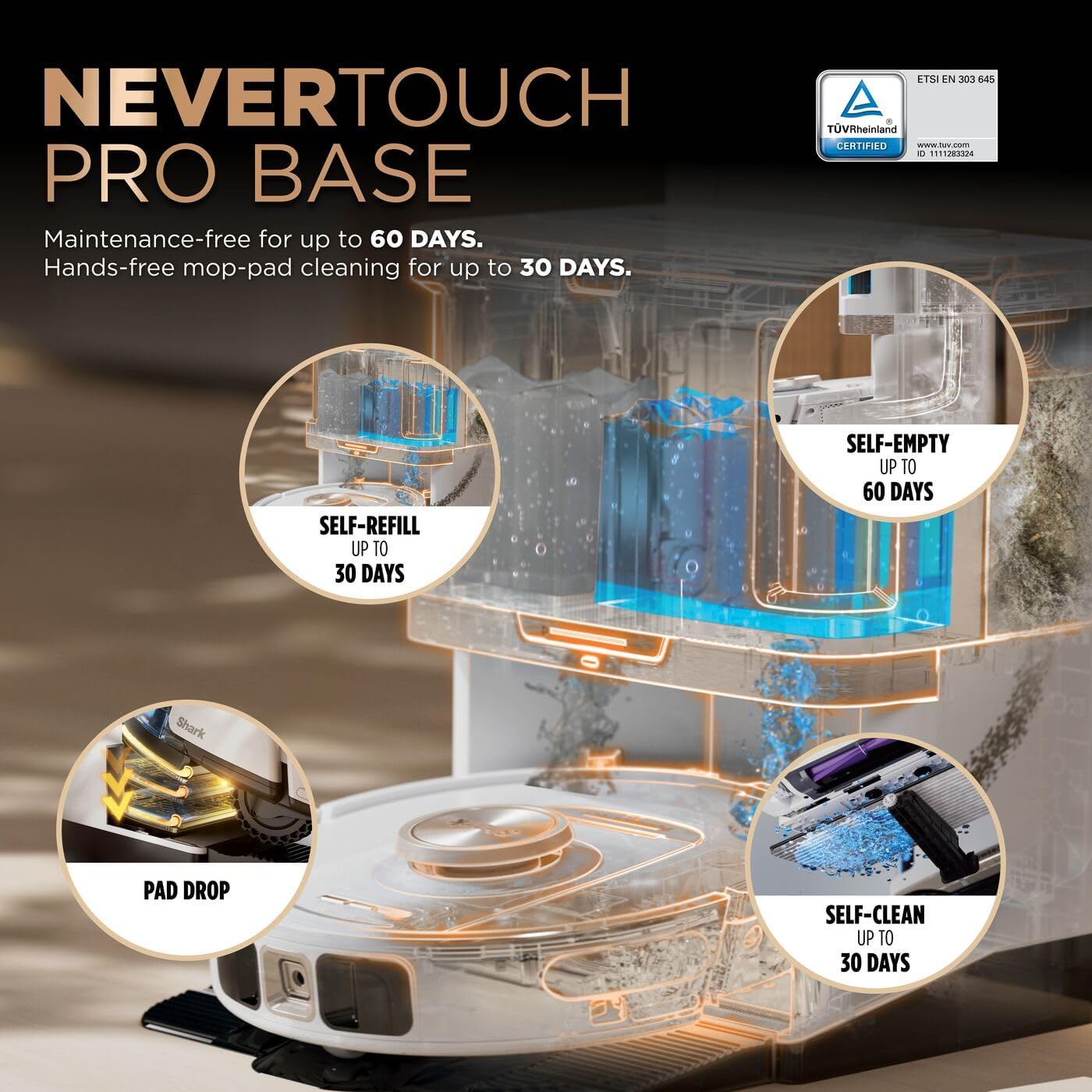 Shark PowerDetect Robot Vacuum and Mop with 60-Day Self-emptying and Cleaning Base - 3D LiDAR Navigation - Wi-Fi/App - 3 Anti-microbial Pads. 2 Odour Cartridges and 2 Brushes Incl. - White collection | LIDL