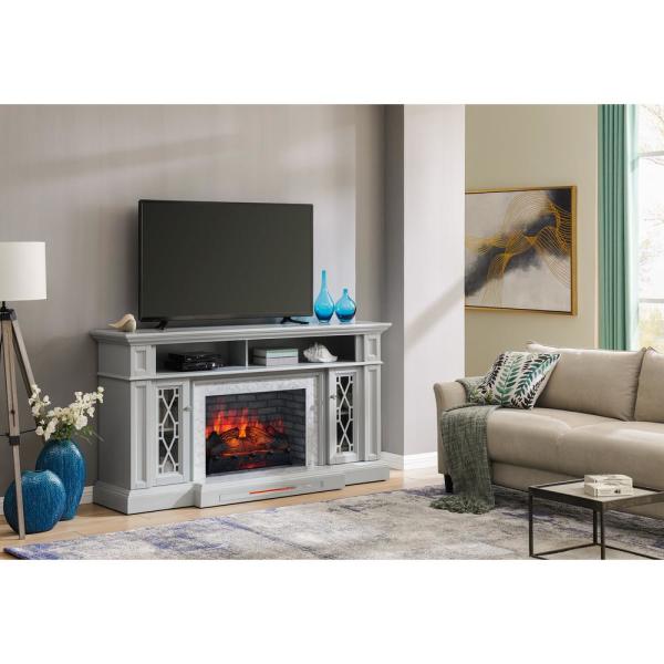 Parkbridge 68 in. Freestanding Electric Fireplace TV Stand in Light Gray with KD Insert collection | LIDL