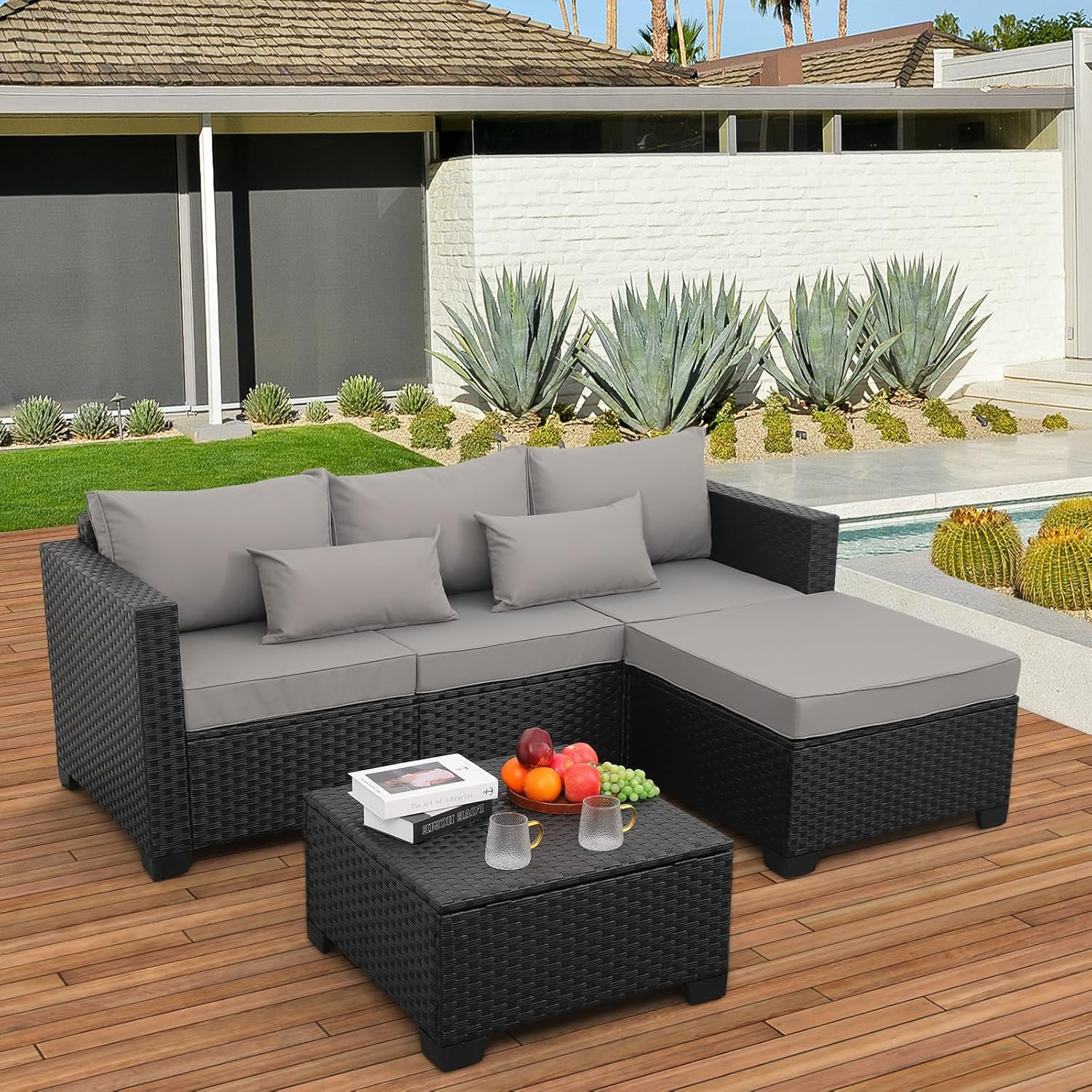 Rattaner Outdoor Furniture Set 3 Pieces Wicker Patio Furniture Outdoor Sectional Patio Couch Outdoor Coffee Table with Storage All-Weather Non-Slip Cushions Waterproof Covers collection | LIDL
