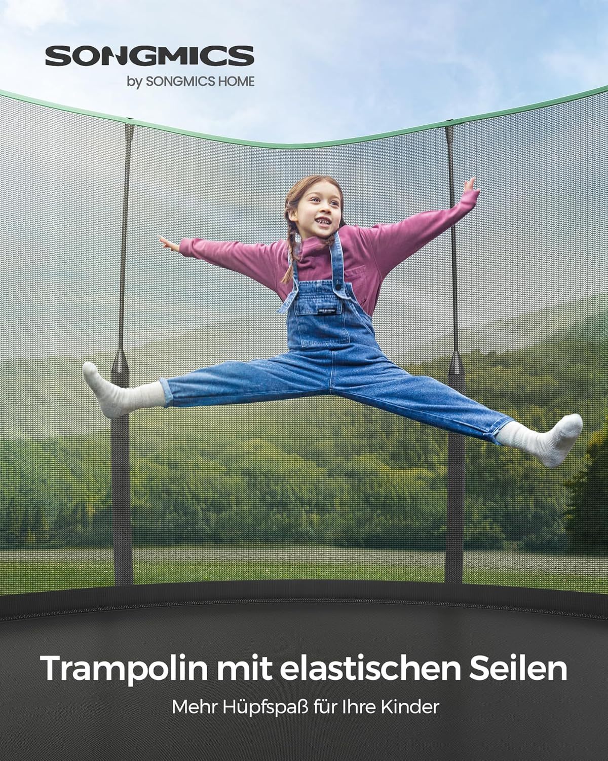 SONGMICS Springless Trampoline Ø 366 cm. Outdoor Trampoline for Children. Elastic Ropes. Safety Net with Zipper. Fiberglass Poles. Safe. Quiet collection | LIDL