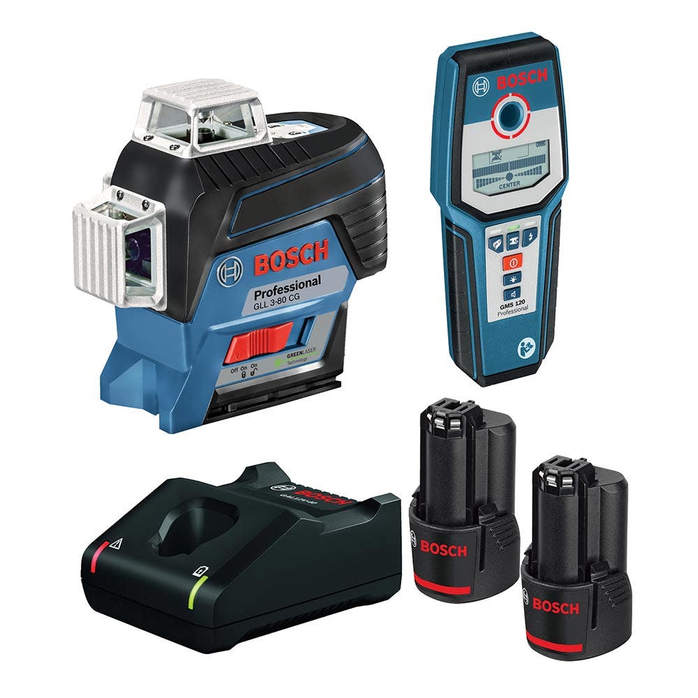 BOSCH 12V Green Multi-Line Laser Level w/ GMS-120 Stud Finder 06159940RE collection | LIDL