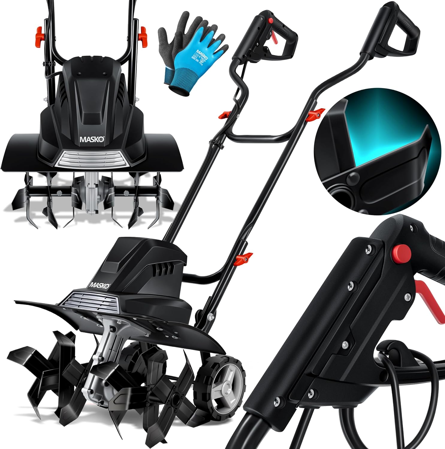 MASKO Electric tiller 1500 Watts | 45cm Working Width. 20cm Working Depth | Weeder | Strawberry Tiller | Cultivator | Garden Milling Machine | Electric hoe. Orange collection | LIDL