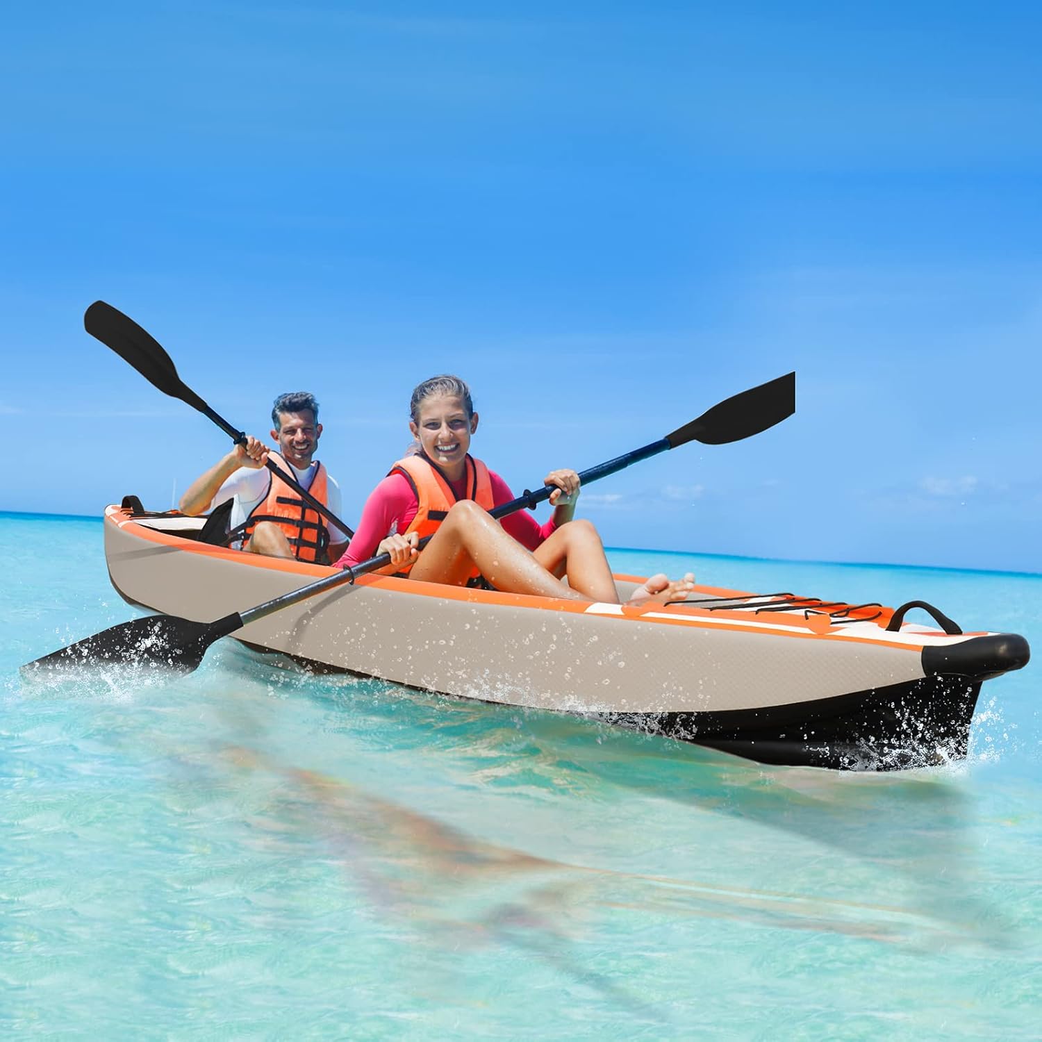 Bonnlo Inflatable Kayak Foldable Adult Kayak with Seat. Footrest. 7.6ft Aluminum Paddle. Output-Input Air Pump (Suitable for 1 Person. 2 Persons. 2 Persons plus 1 Child). Easy to Track. Dropstitch collection | LIDL