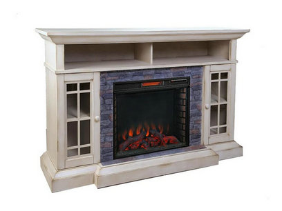 Bennett Infrared Electric Fireplace TV Stand in Farmhouse Ivory collection | LIDL
