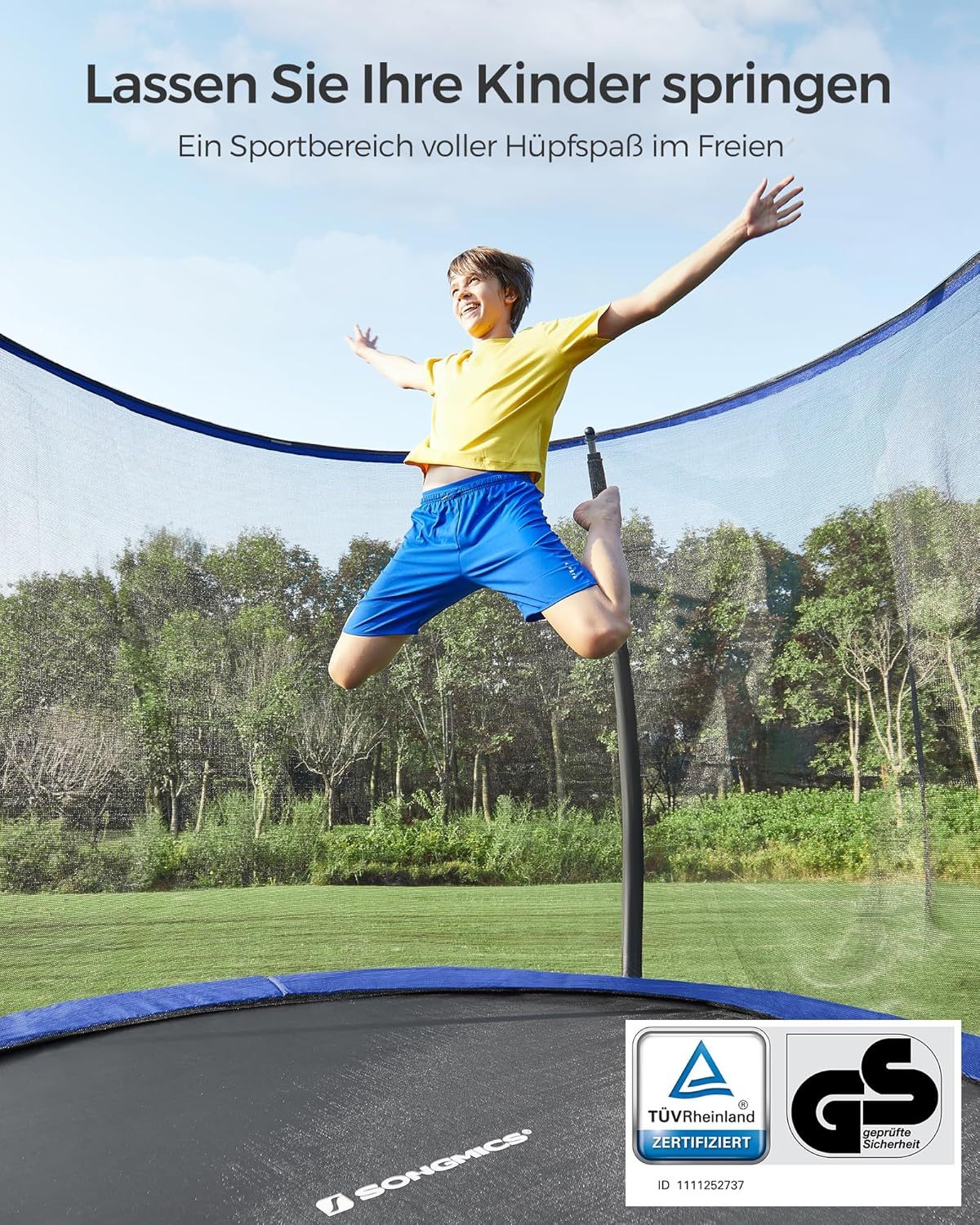 SONGMICS Outdoor Trampoline Ø 305 cm. Round Garden Trampoline for Children with Safety Net. Edge Cover. Ladder and Padded Poles collection | LIDL