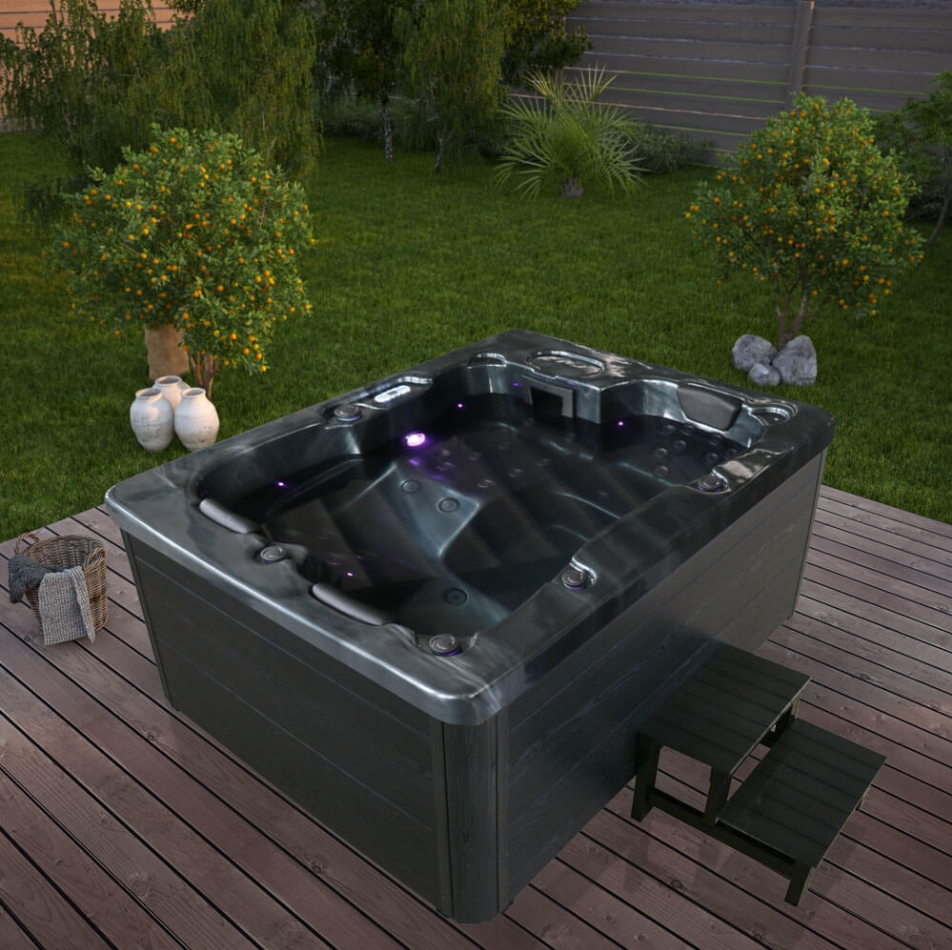 HOME DELUXE - Outdoor Whirlpool Black MARBLE inkl. Treppe und Thermoabdeckung collection | LIDL