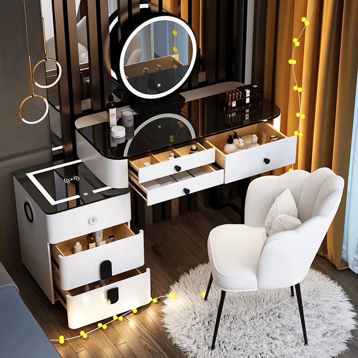 Makeup Vanity Desk Set. With 3 Color LED Lights Mirror. With Cushioned Stool. for Family Bedroom. for Her (120CM/47.2IN) collection | LIDL