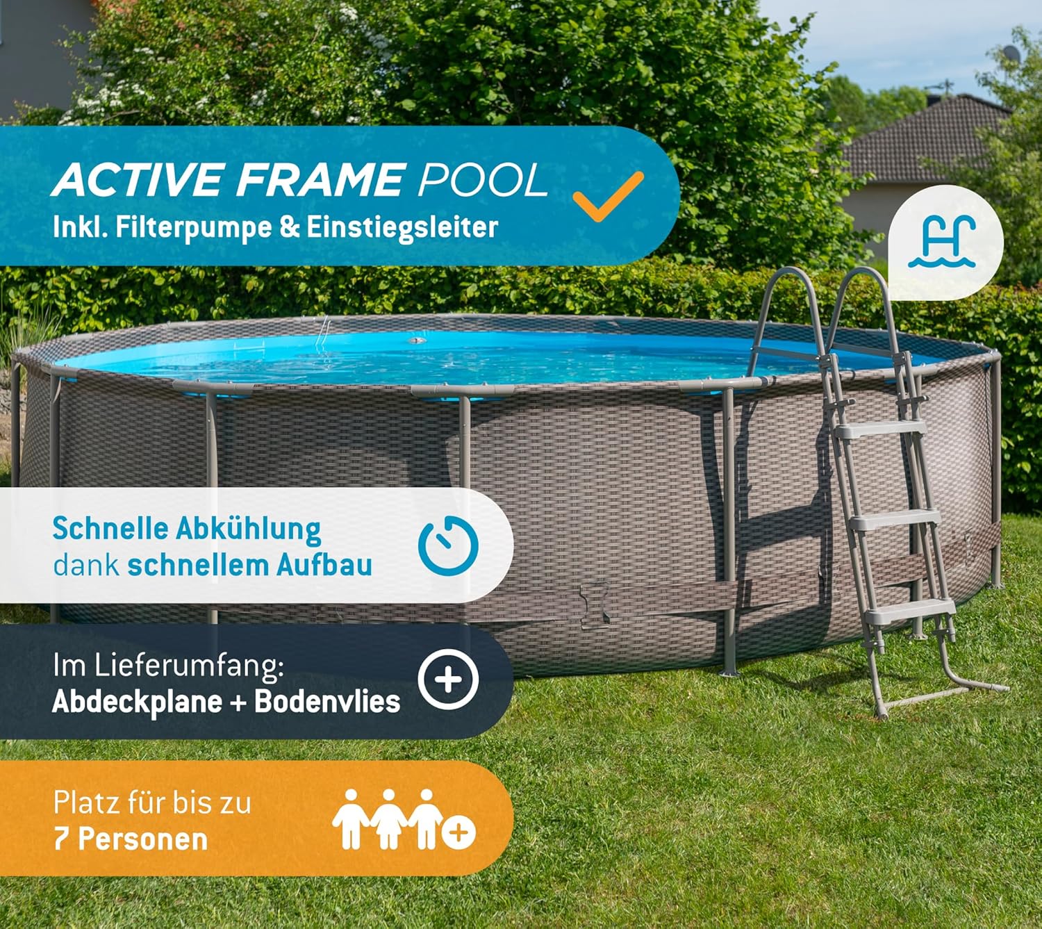 Summer Waves Frame Pool Complete Set. Round. 457 x 106 cm. Brown. Above Ground Pool Set. Garden Pool and Swimming Pool with Filter Pump collection | LIDL