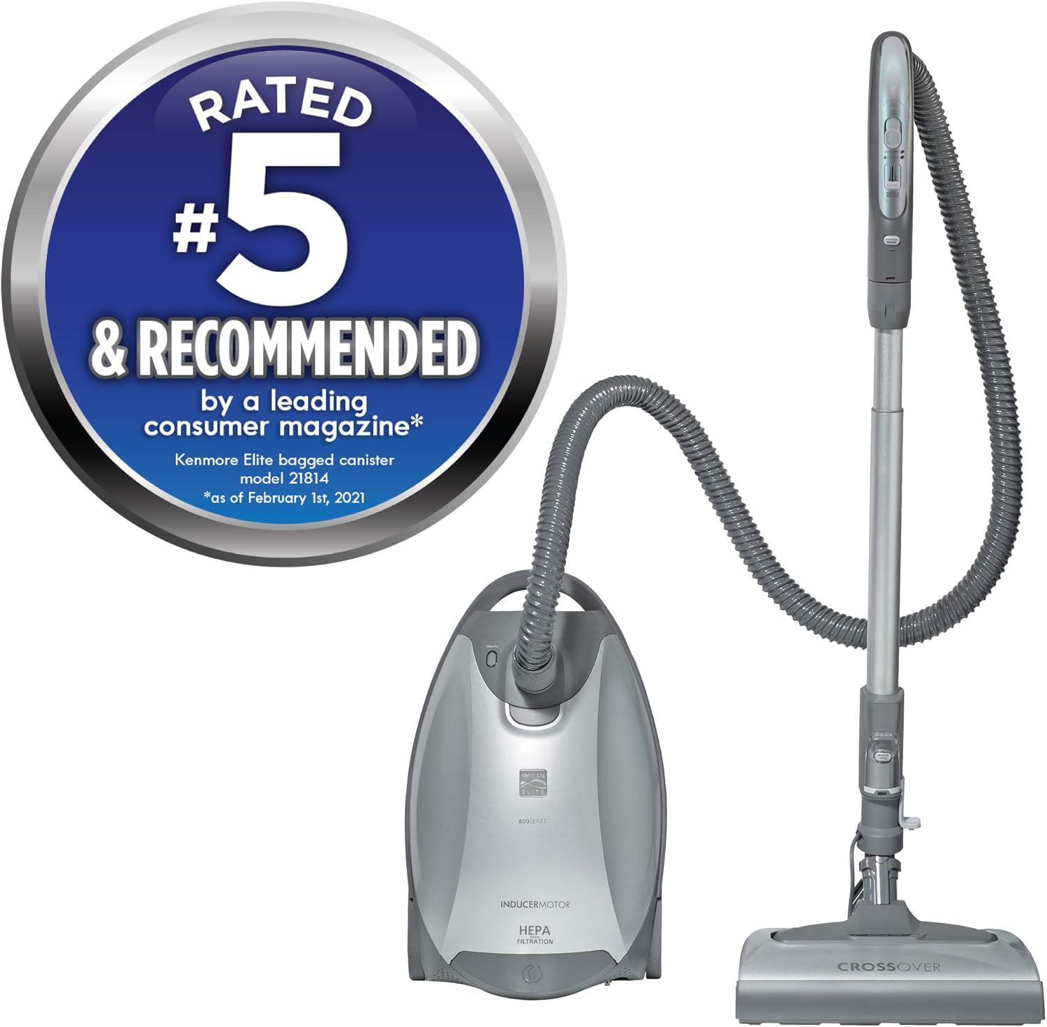 Kenmore Elite 21814 Pet Friendly CrossOver Lightweight Bagged HEPA Canister Vacuum with Pet PowerMate. Extended Telescoping Wand. Retractable Cord. 2 Floor Nozzles. and 4 Cleaning Tools-Silver/Gray collection | LIDL